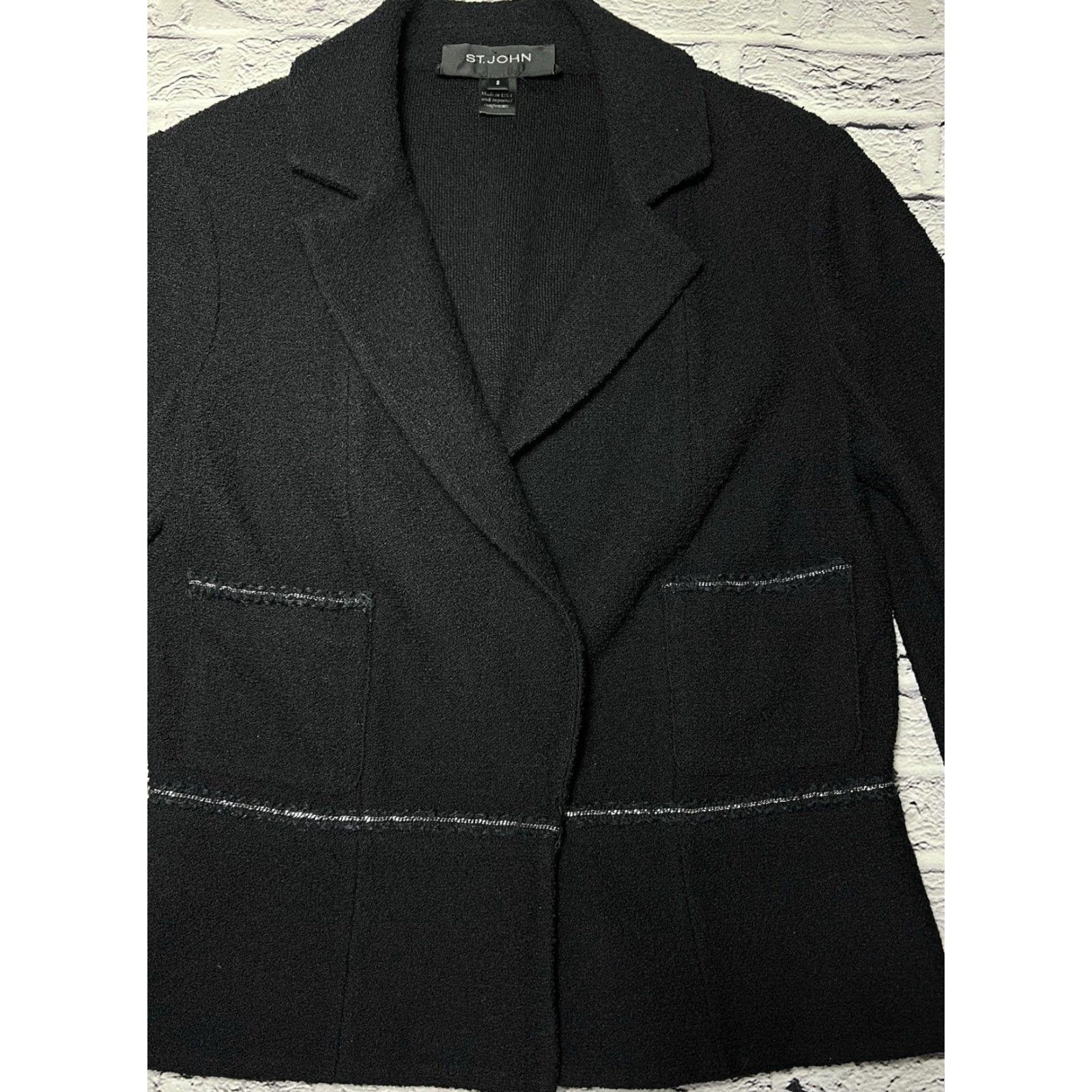 St. John St. John Jacket Size 2 Black Boucle Knit Chain Trim Blazer One Button Collared Long Sleeve Women Size XS / US 0-2 / IT 36-38 - 5 Thumbnail