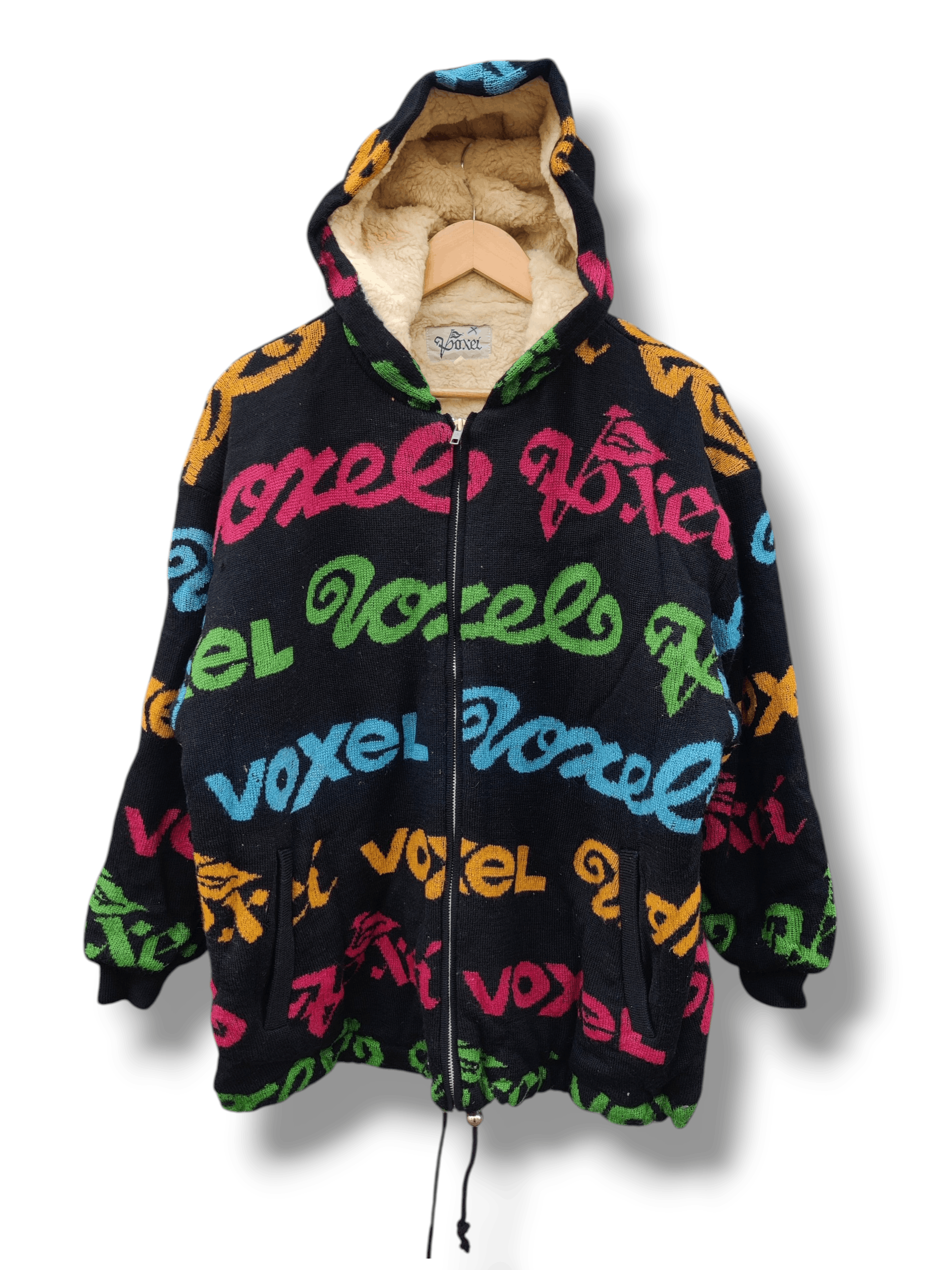 Japanese Brand Vintage Archival Voxel AOP Sherpa Lined Knit Hoodie Jacket Size US M / EU 48-50 / 2 - 1 Thumbnail