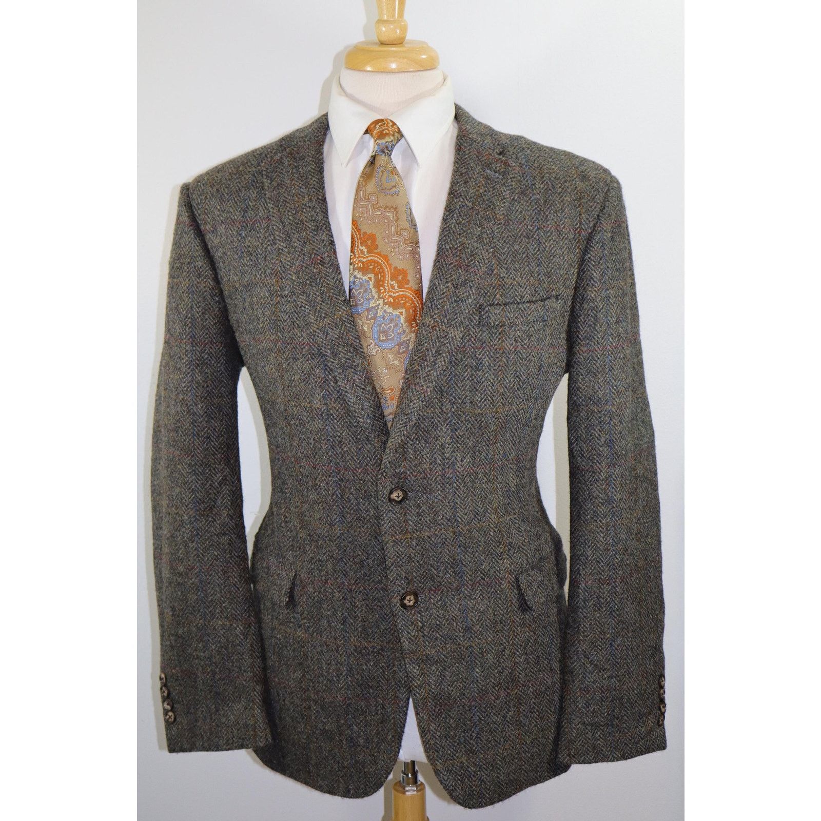 Harris Tweed 42R Vintage Harris Tweed Lovat Green Blazer | 1990s Wool Size 44R - 8 Thumbnail