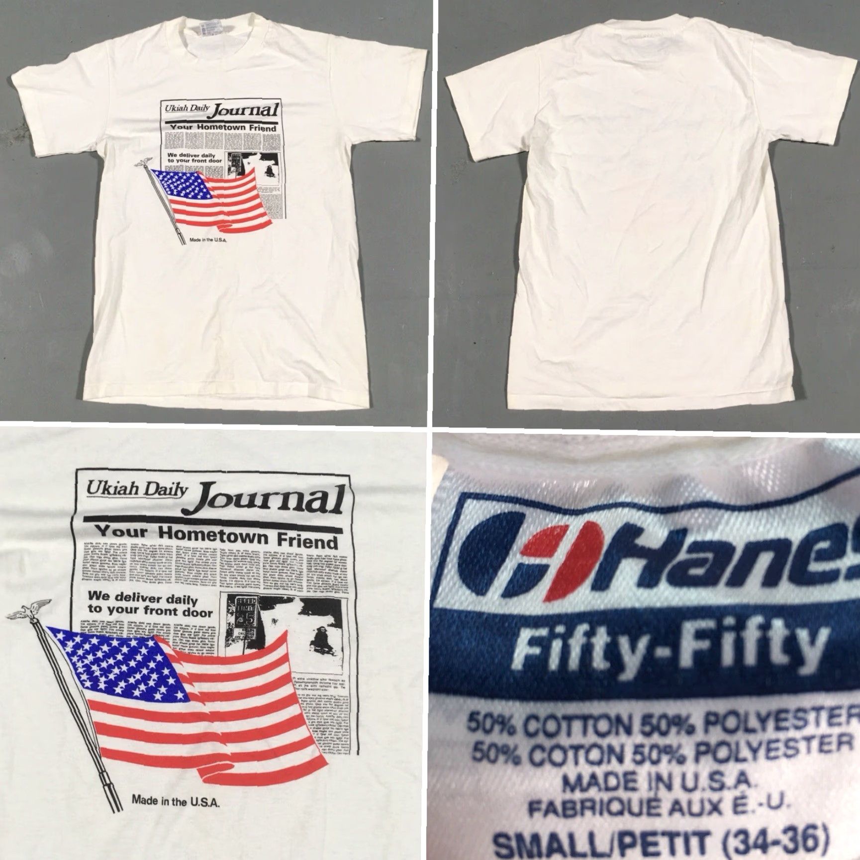 Hanes VINTAGE Hanes T-Shirt Graphic Tee White Short Sleeve S Made In USA American Flag Mens Size US S / EU 44-46 / 1 - 5 Thumbnail