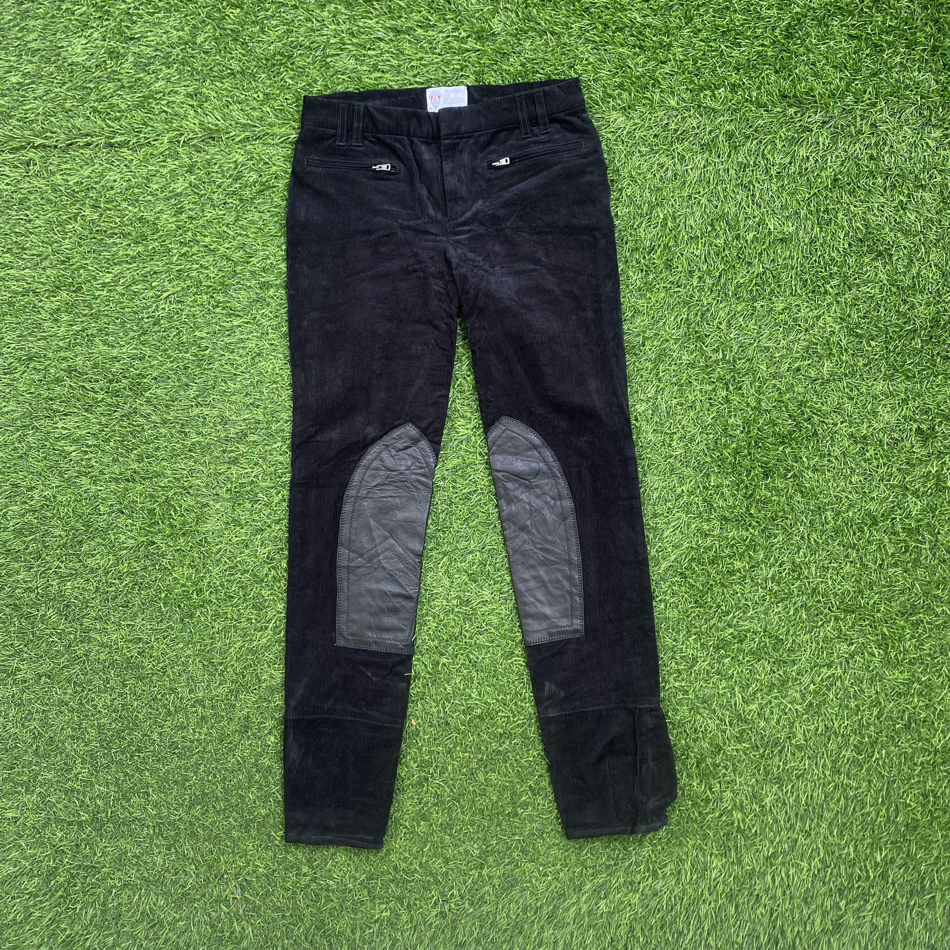 Gucci Corduroy Slim Tapered Leather Knee Pads Pants in black