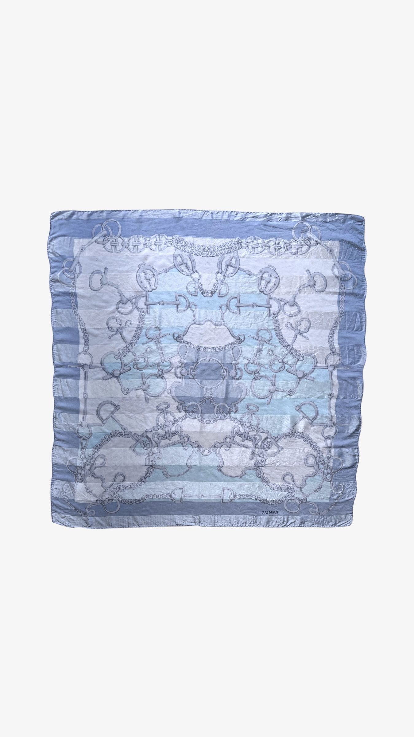 Balmain Vintage 80s Pierre Balmain Horsebit Print Blue Silk Scarf Size ONE SIZE - 1 Thumbnail