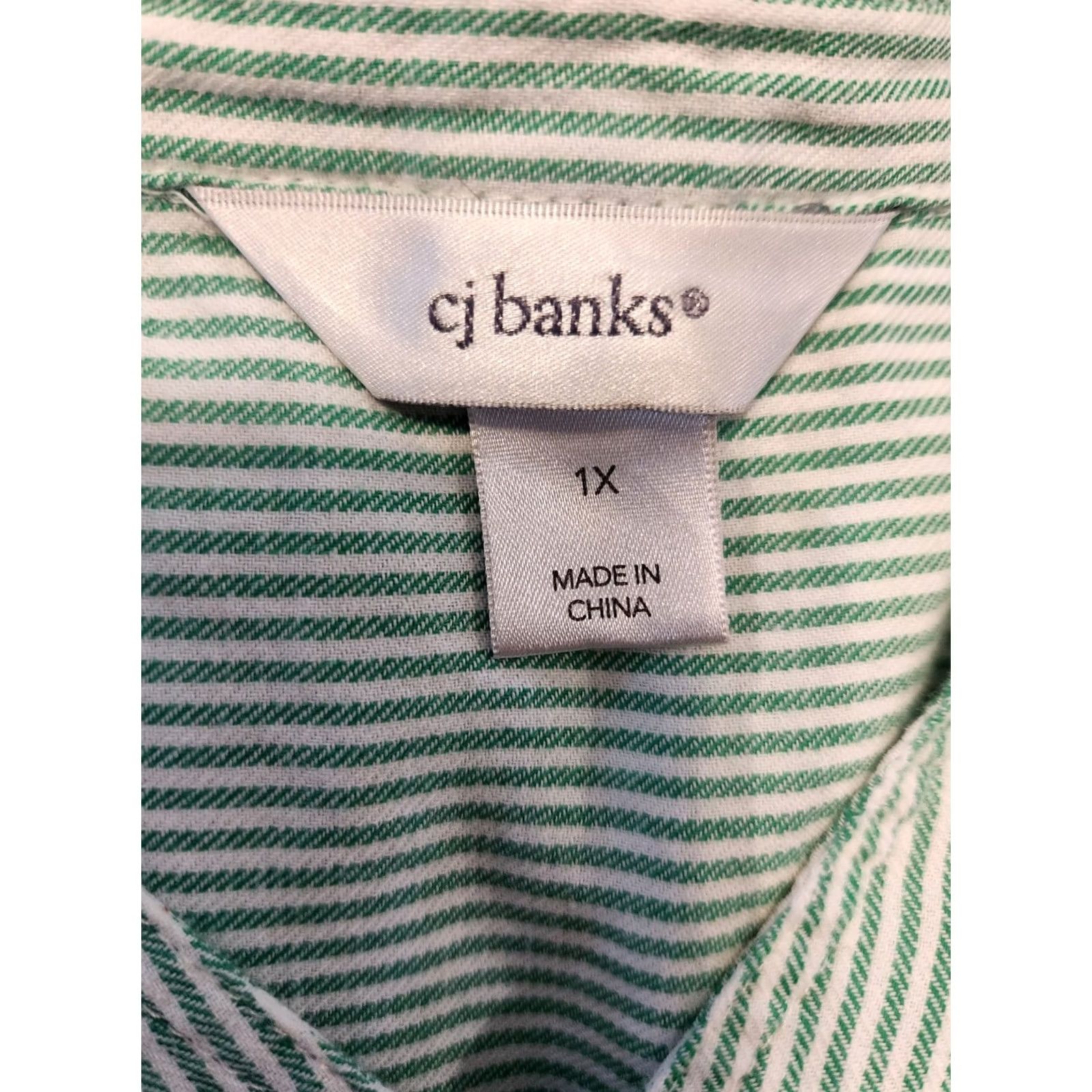 Vintage CJ Banks Green White Striped Button Up Shirt 1X Women Size XL / US 12-14 / IT 48-50 - 7 Thumbnail