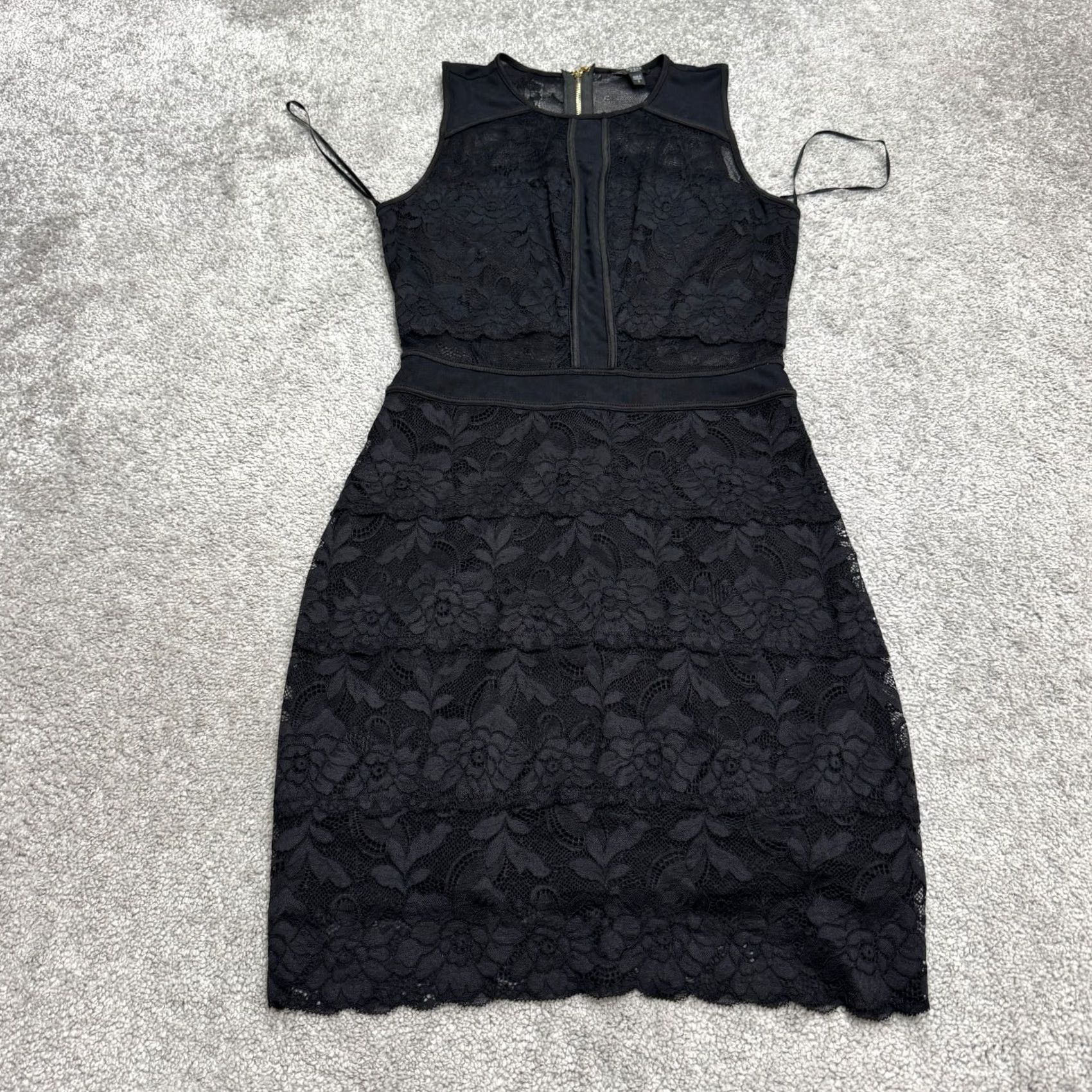 Guess GUESS Black Lace Tiered Bodycon Mini Dress Womens S Sleeveless Party Sheer Nylon Spandex Size S / US 4 / IT 40 - 2 Thumbnail