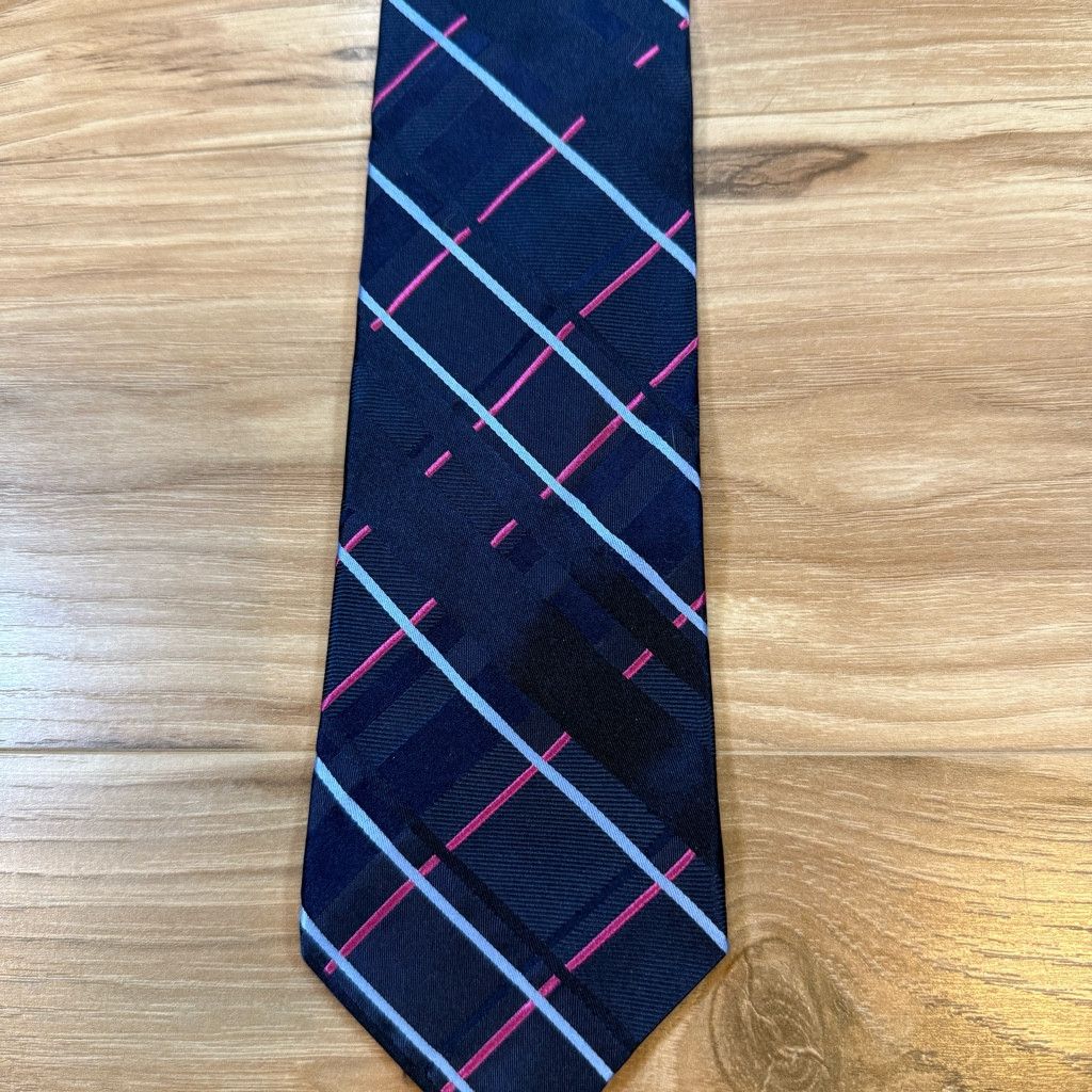 Tommy Hilfiger Tommy Hilfiger Navy Pink Plaid Silk Tie Made in USA 3.25” Size 26 - 1 Thumbnail