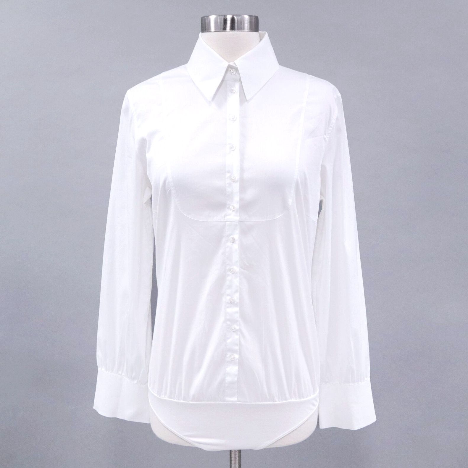 image of Wolford Bodysuit Shirt Button-Up Blouse Womens 4 White Cotton London Effect (Size Small)