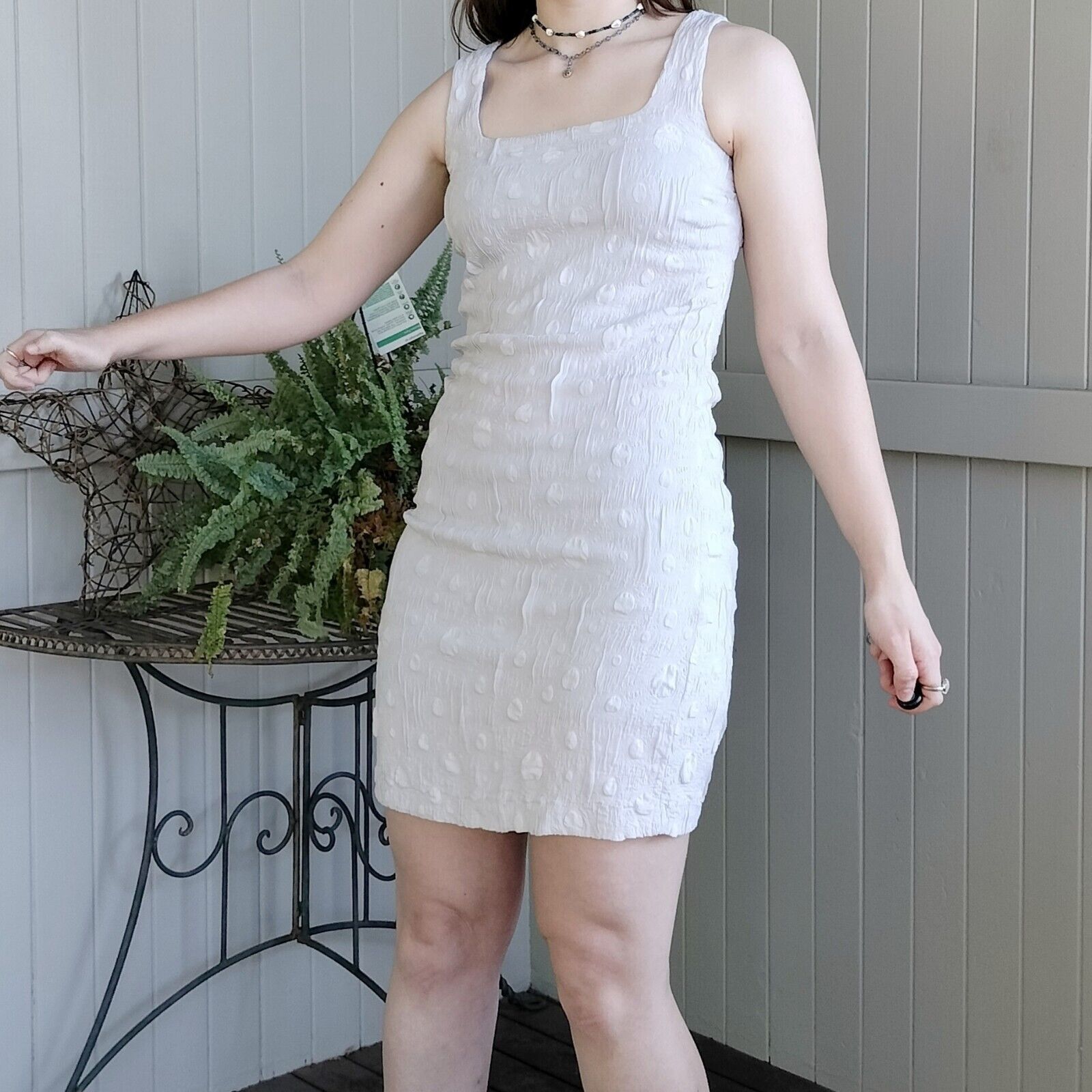 Vintage European Culture Dress Mini Bodycon Polka Dot Crinkle Size S / US 4 / IT 40 - 3 Thumbnail
