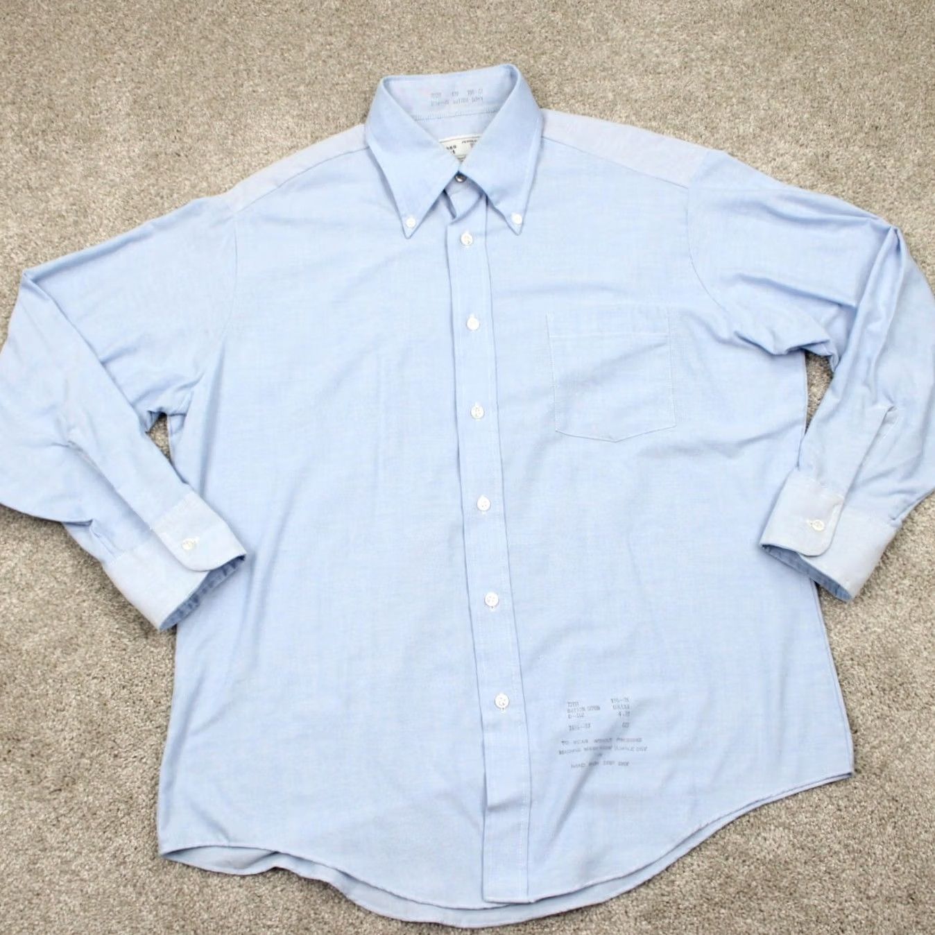 Sears Vintage Sears Dress Shirt 16 1/2 Mens Blue 1980s Long Sleeve Button 65% Polyester 35% Cotton Art Deco Small Details Size 42R - 2 Thumbnail