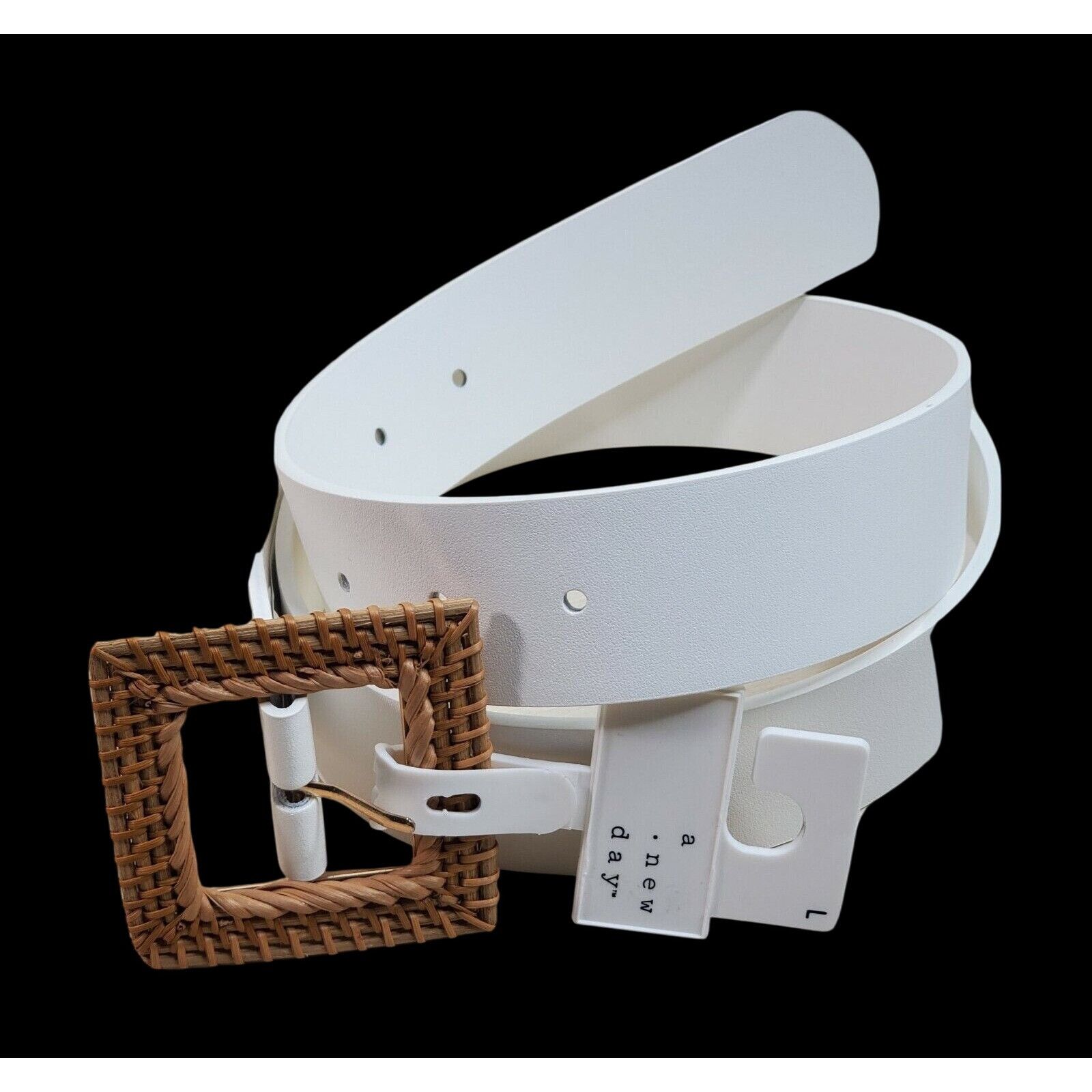 Other White Bonded Leather Belt With Woven Buckle By A New Day - S Size ONE SIZE - 1 Thumbnail