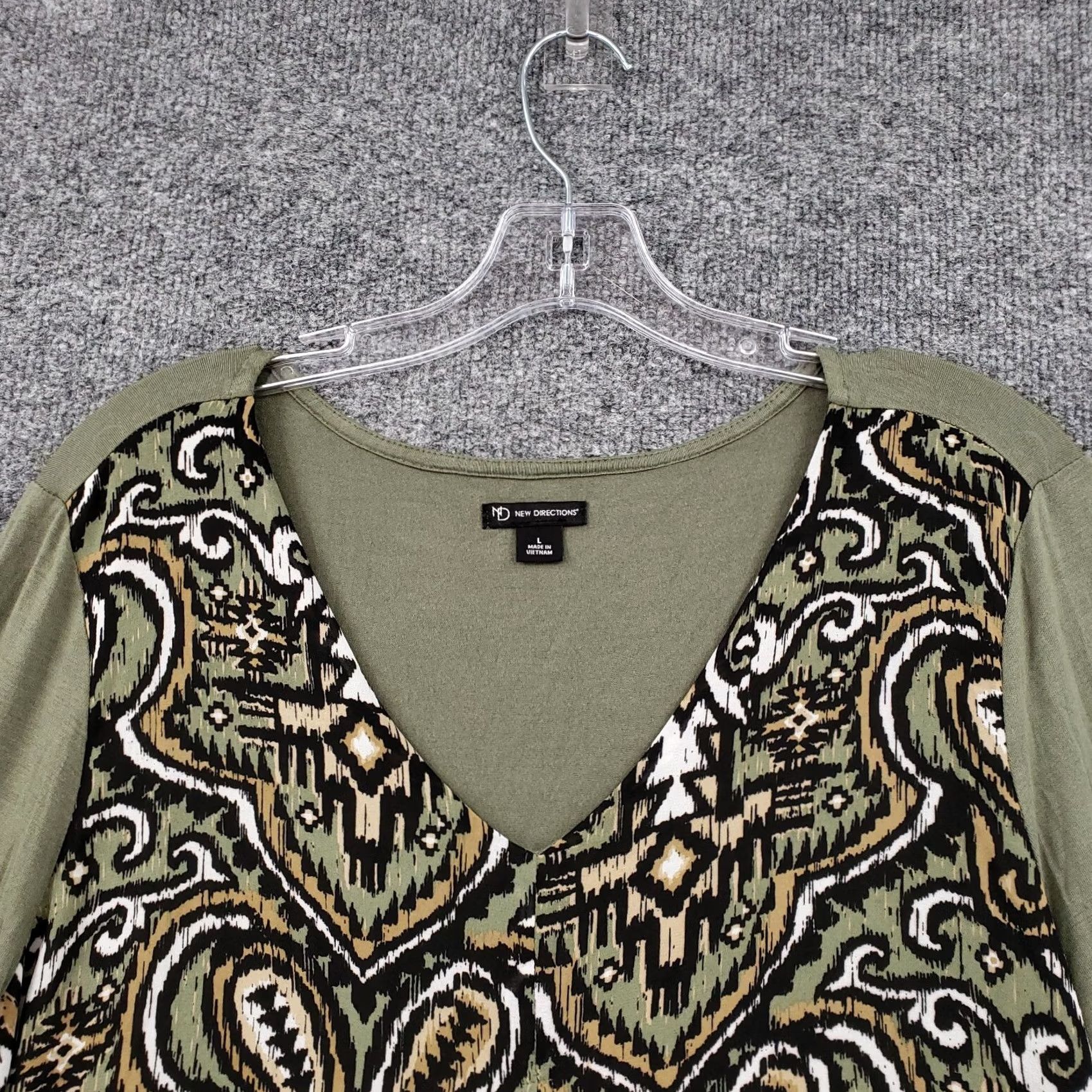 Vintage New Directions Womens L Large Green Paisely V Neck Blouse Shirt Long Sleeve Size L / US 10 / IT 46 - 3 Thumbnail