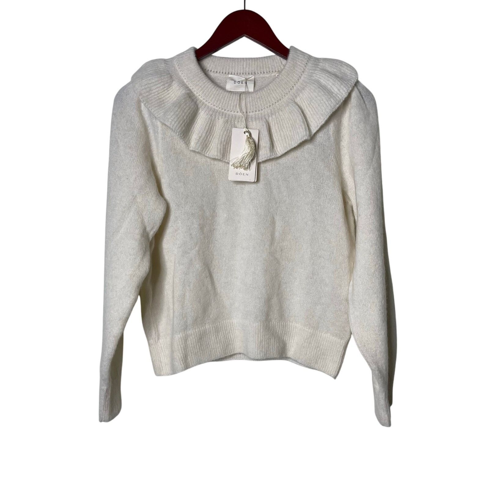 DOEN NWT Doen AZARIA Alpaca Wool Ruffle neck SWEATER in IVORY L Size L / US 10 / IT 46 - 2 Thumbnail