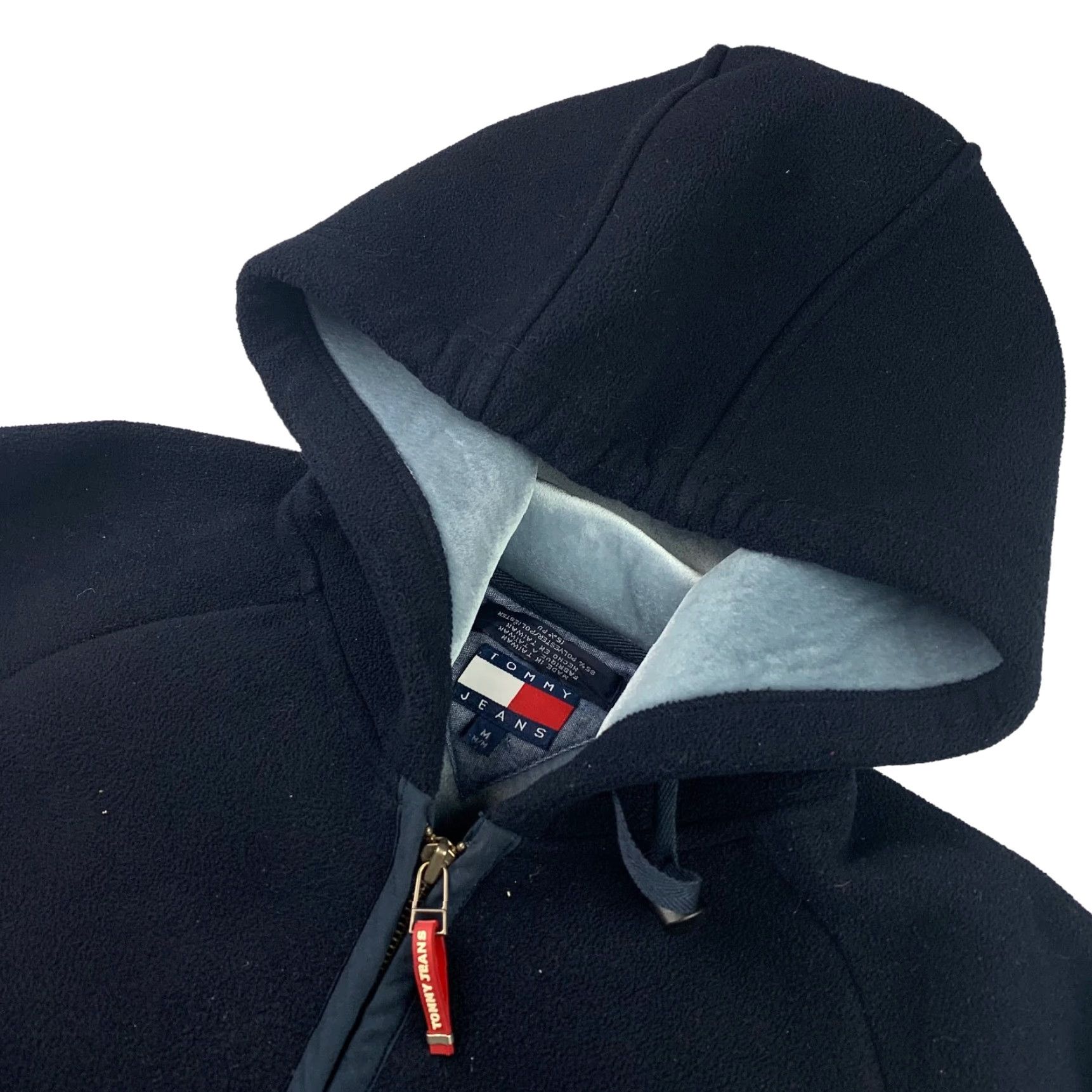 Tommy Hilfiger VTG Tommy Hilfiger Jeans Men’s Fleece Cargo Jacket Hooded Full Zip Blue Medium Size US 31 - 2 Thumbnail