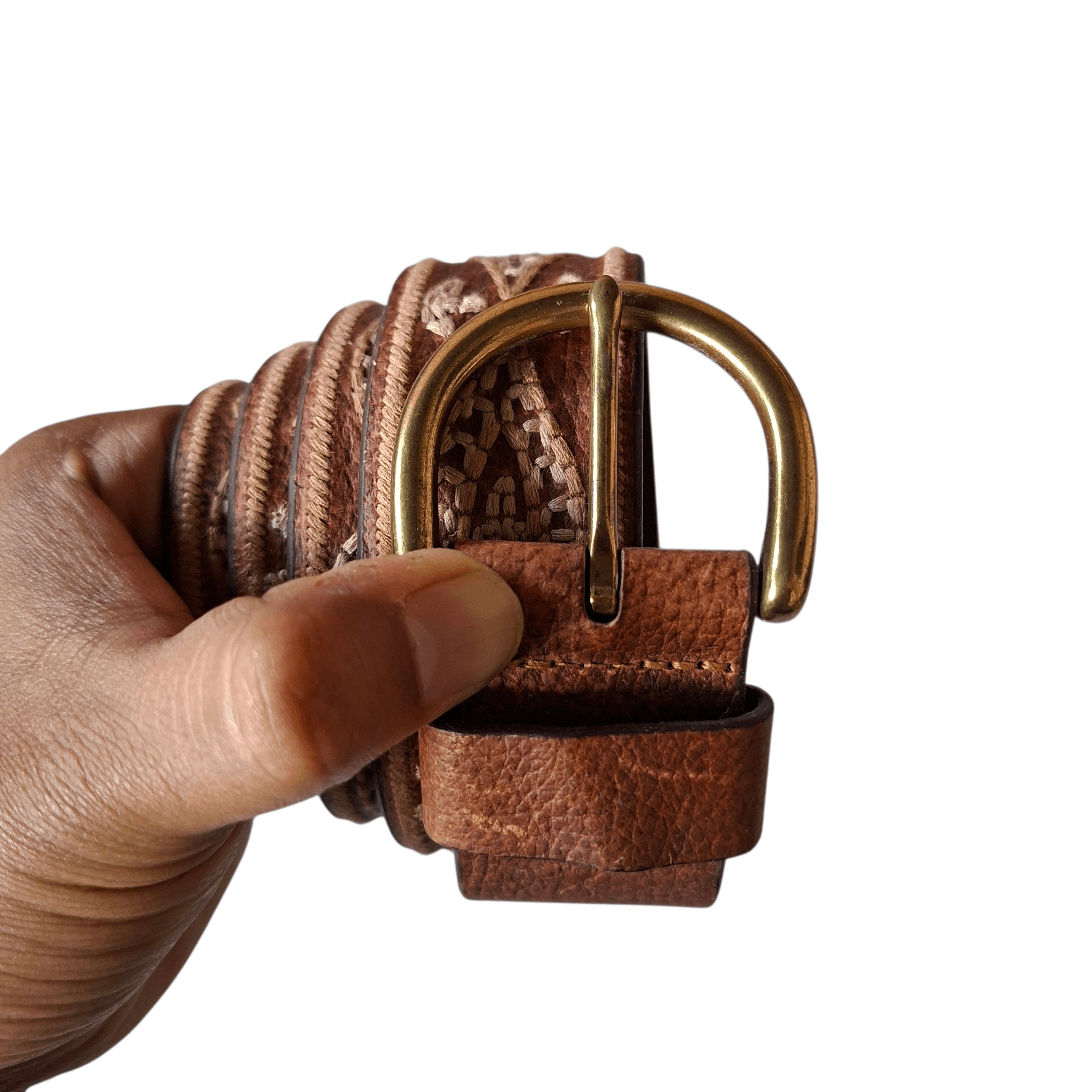 Eddie Bauer 🧵 Eddie baur solid brass embroidery navajo leather belt Size ONE SIZE - 1 Thumbnail