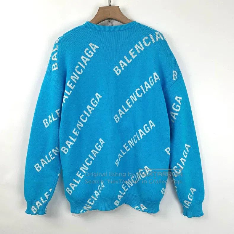 Balenciaga Balenciaga Blue and White Bullet Screen Logo Knitted Sweat Size US M / EU 48-50 / 2 - 2 Thumbnail