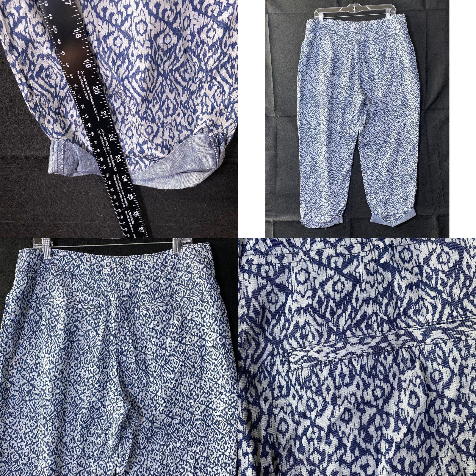 Vintage Chicos Womens Pants Blue White Geometric Light Weight Cropped 2 (L) Size 24" / US 00 / IT 34 - 8 Thumbnail