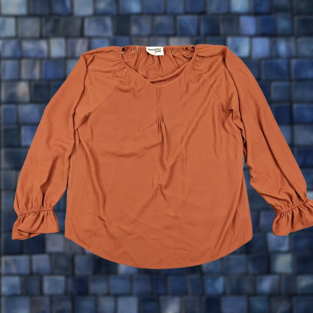 Vintage Savanna Jane Blouse Womens 2X Orange Scoop Neck Ruffle Sleeve Tunic Top Size XXL / US 16-18 / IT 52-54 - 1 Thumbnail