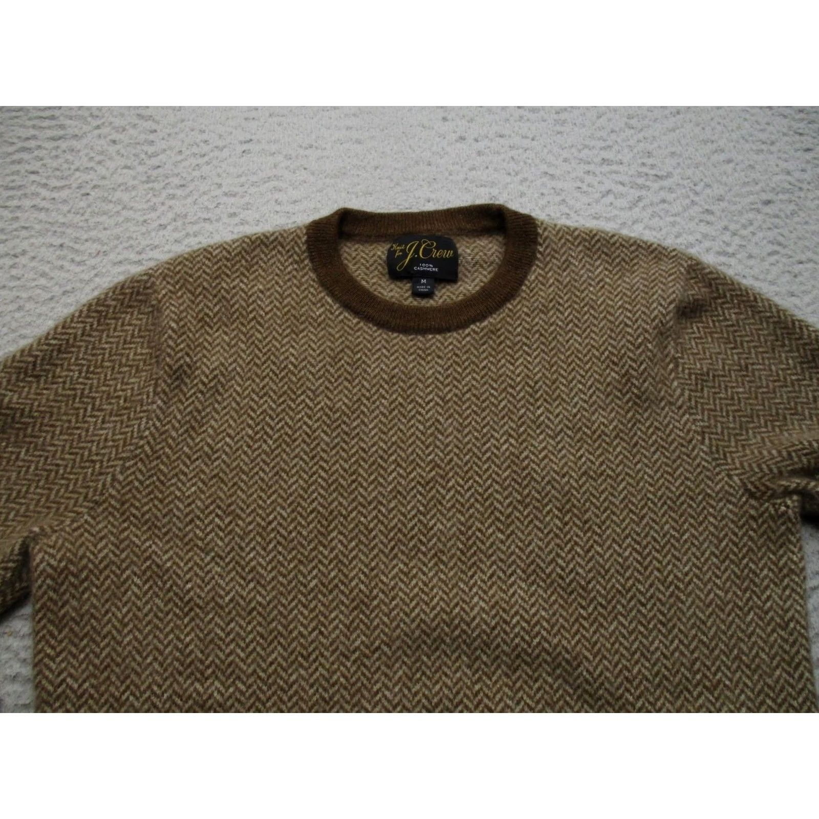 J.Crew J.Crew Sweater Mens M Brown 100% Cashmere Herringbone Crewneck Knit Pullover Size US M / EU 48-50 / 2 - 2 Thumbnail