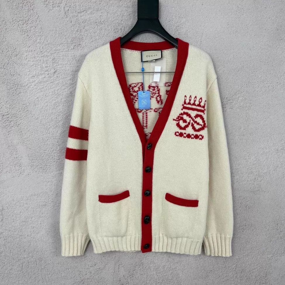 Gucci GUCCI White Logo Embroidery Wool Cardigan Women's S Size S / US 4 / IT 40 - 1 Thumbnail