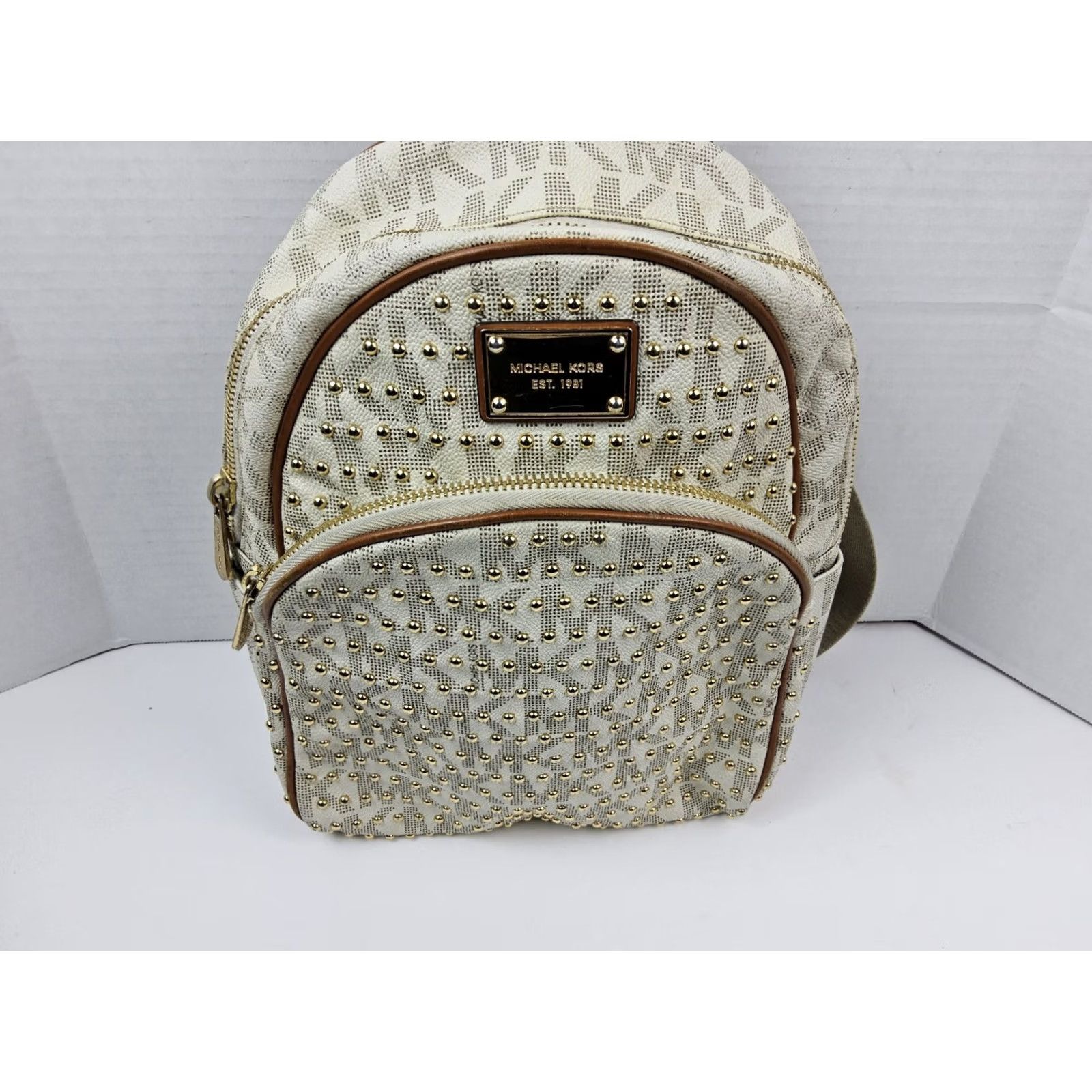 Michael Kors Michael Kors MK Studded Backpack Handbag Purse Women's Ivory PVC Exterior Studded Backpack Size ONE SIZE - 4 Thumbnail