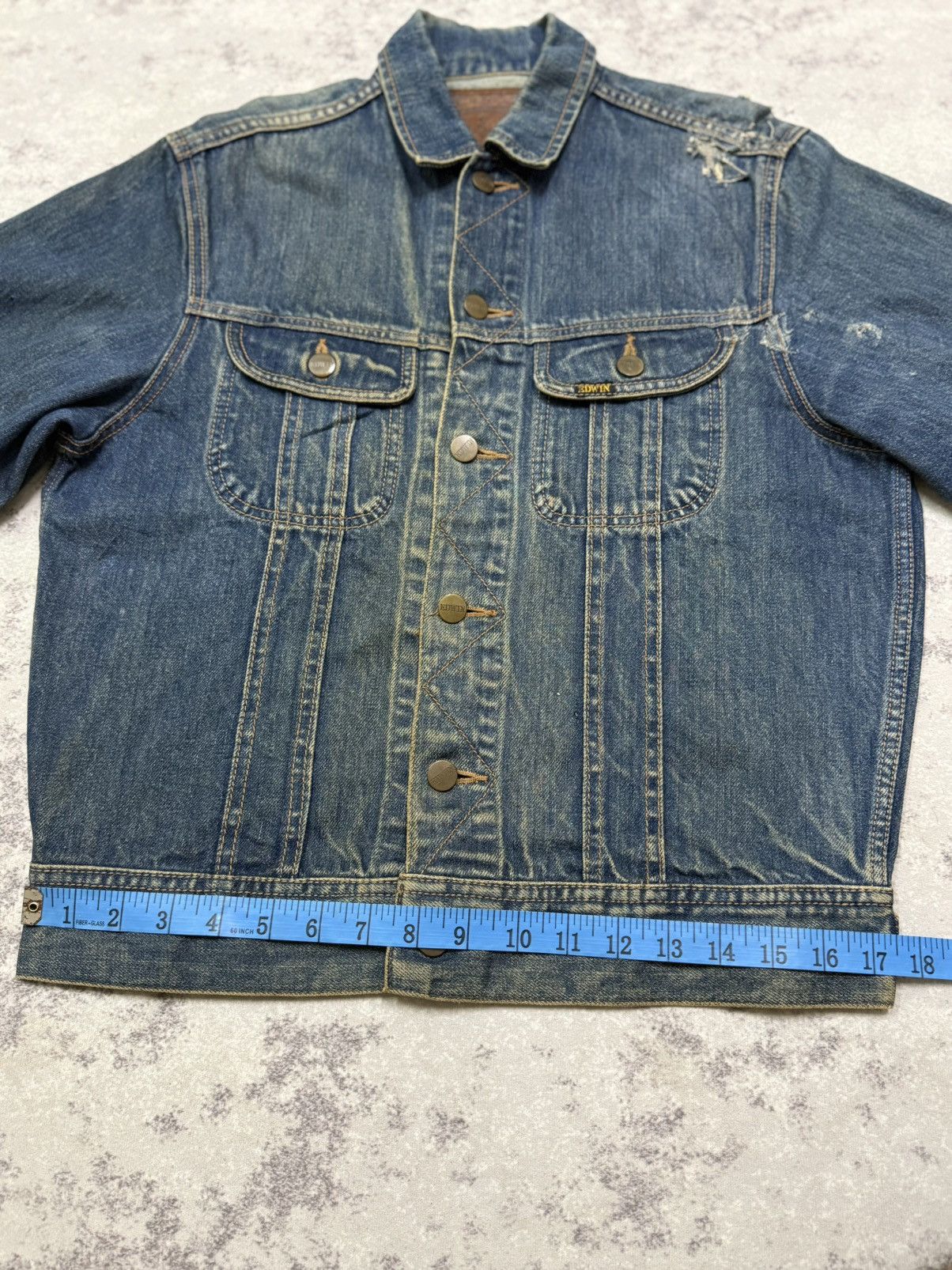 Edwin Vintage 80s Edwin Distressed Denim Trucker Jacket Jeans Size US S / EU 44-46 / 1 - 21 Thumbnail