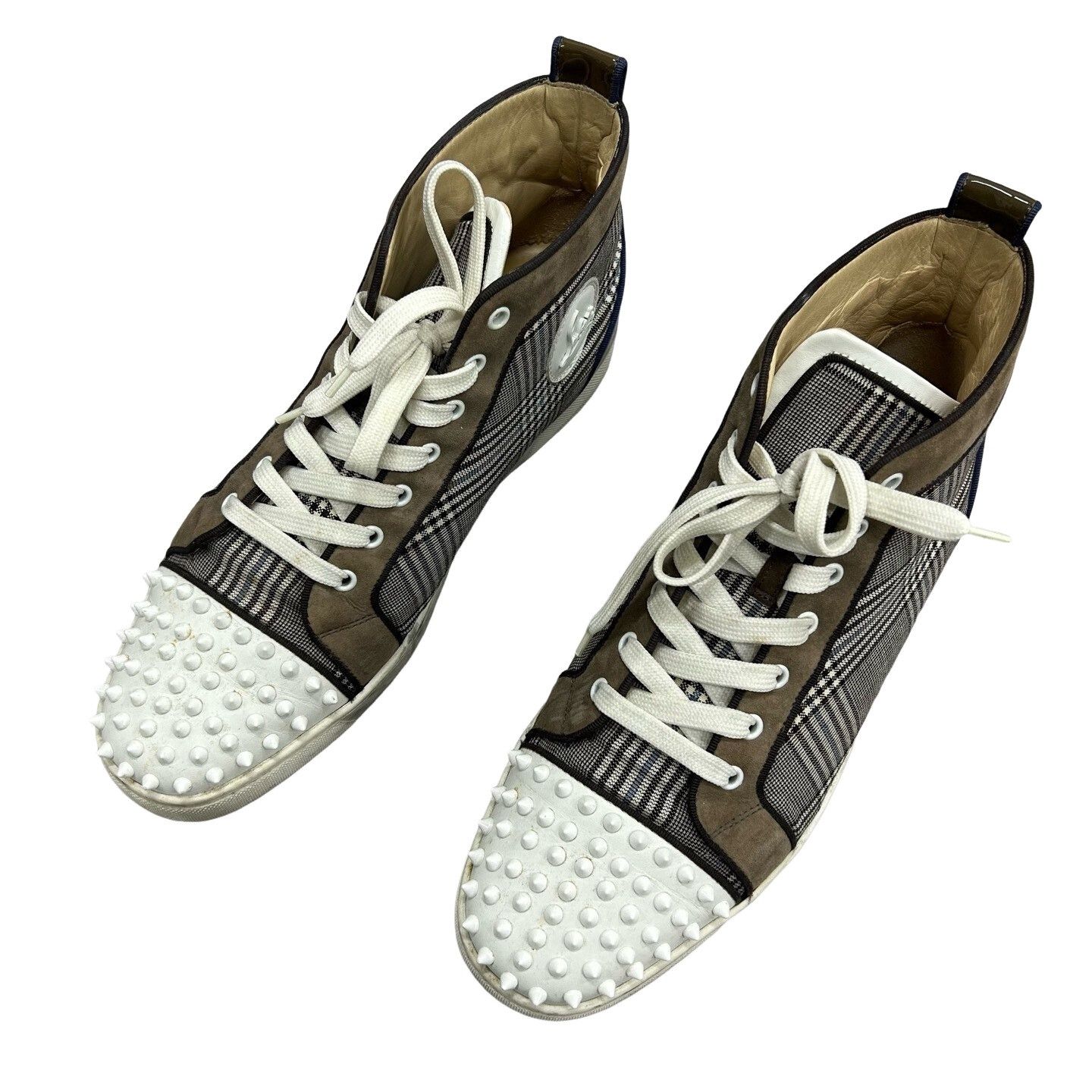 Christian Louboutin Christian Louboutin Plaid Studded Hi-Top Sneakers US 12 Size US 12 / EU 45 - 1 Thumbnail