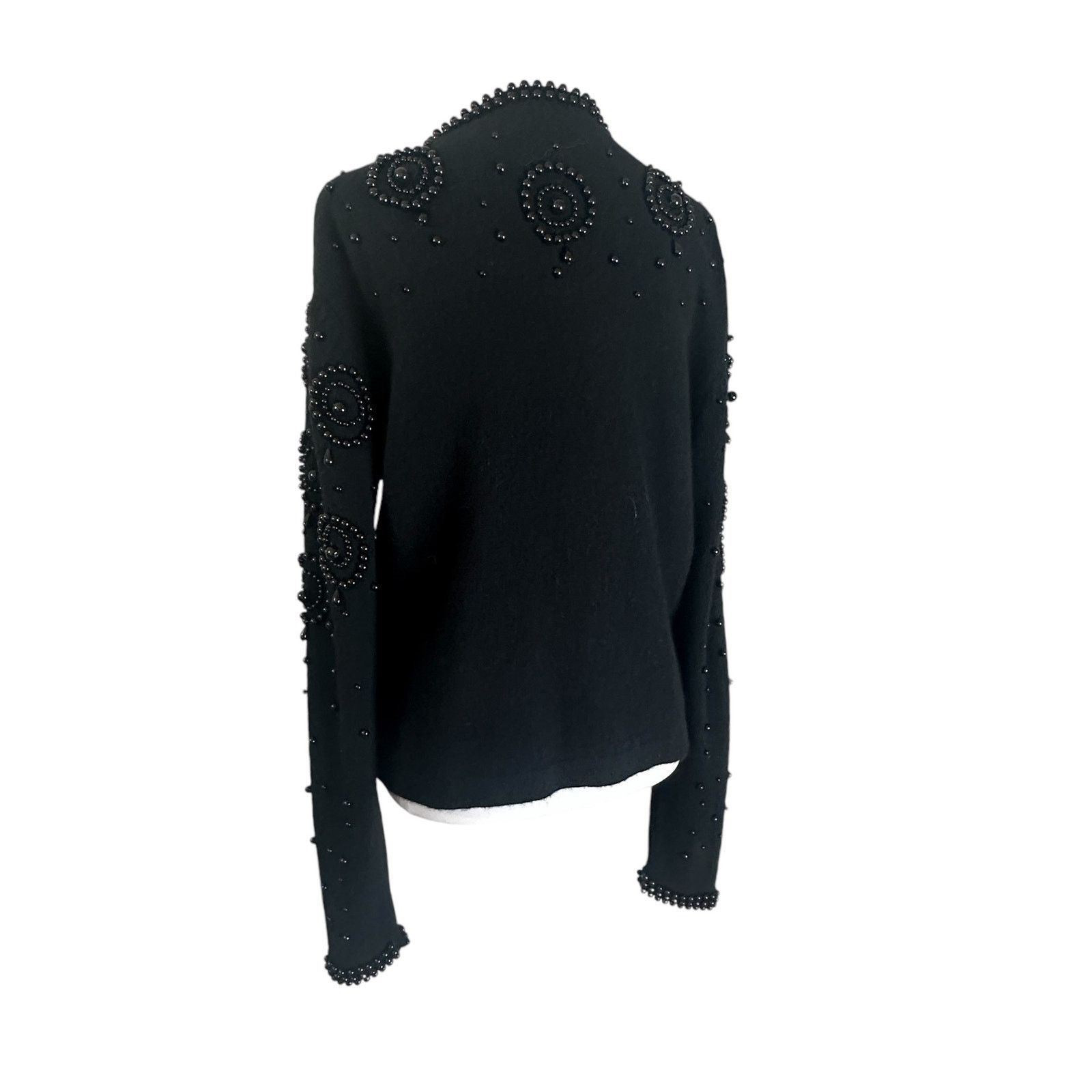 Vintage Vintage 1980s Black Wool Beaded Cardigan Sweater Large Size L / US 10 / IT 46 - 8 Thumbnail