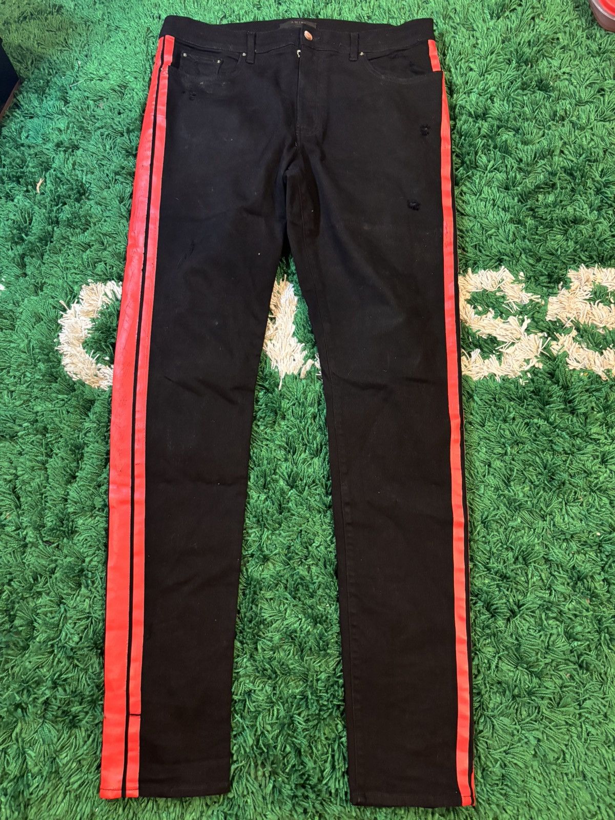 Amiri black red stripe glitter jeans
