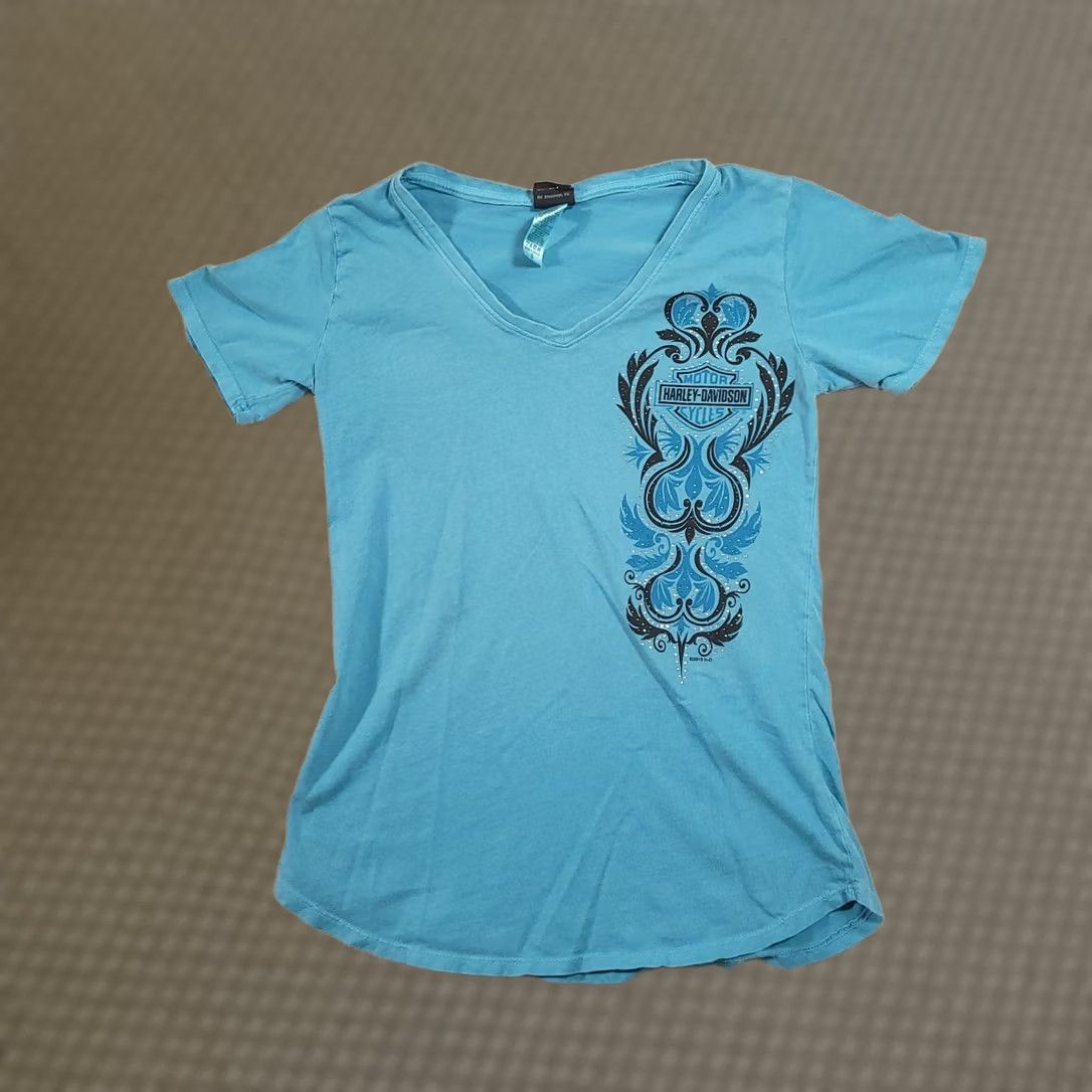 Harley Davidson Harley-Davidson Shirt Womens Small Blue Graphic Tee Top Embellished Size S / US 4 / IT 40 - 1 Thumbnail
