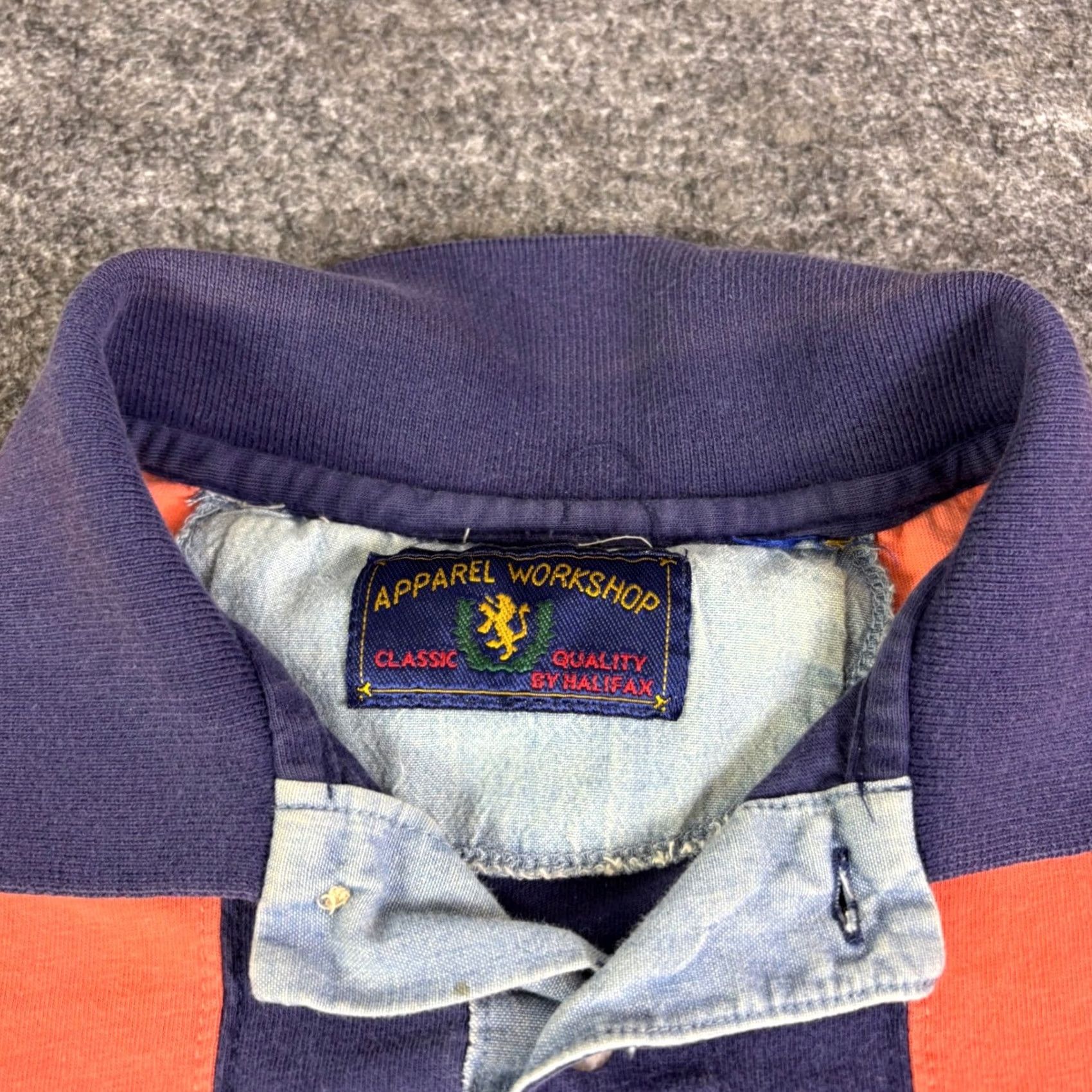 Vintage VINTAGE Apparel Workshop Mens Polo Shirt XL Blue Orange Vertical Stripe Rugby Size US XL / EU 56 / 4 - 3 Thumbnail