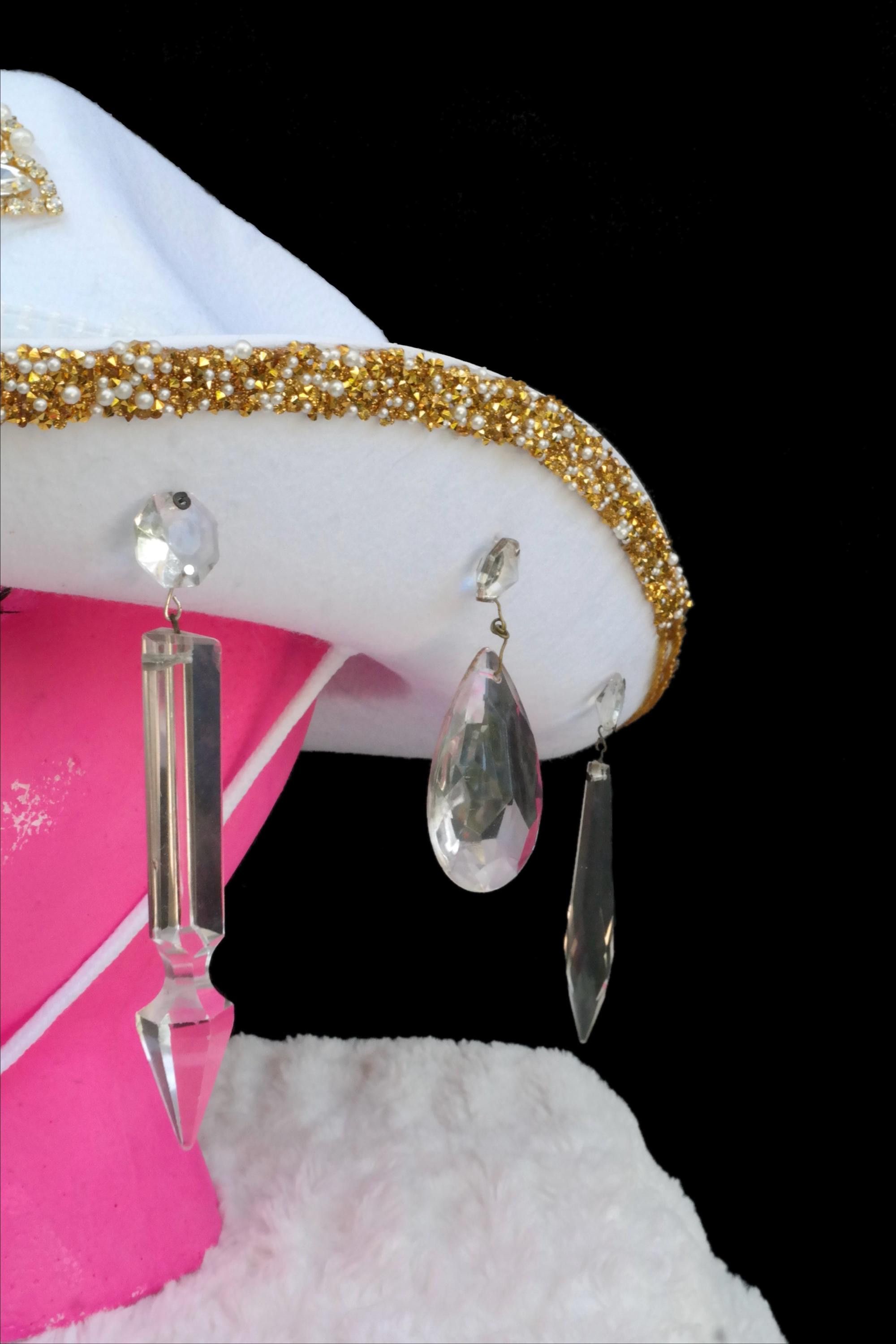 Handmade Gold & White Glass Hanging Cowgirl Hat Size ONE SIZE - 2 Thumbnail