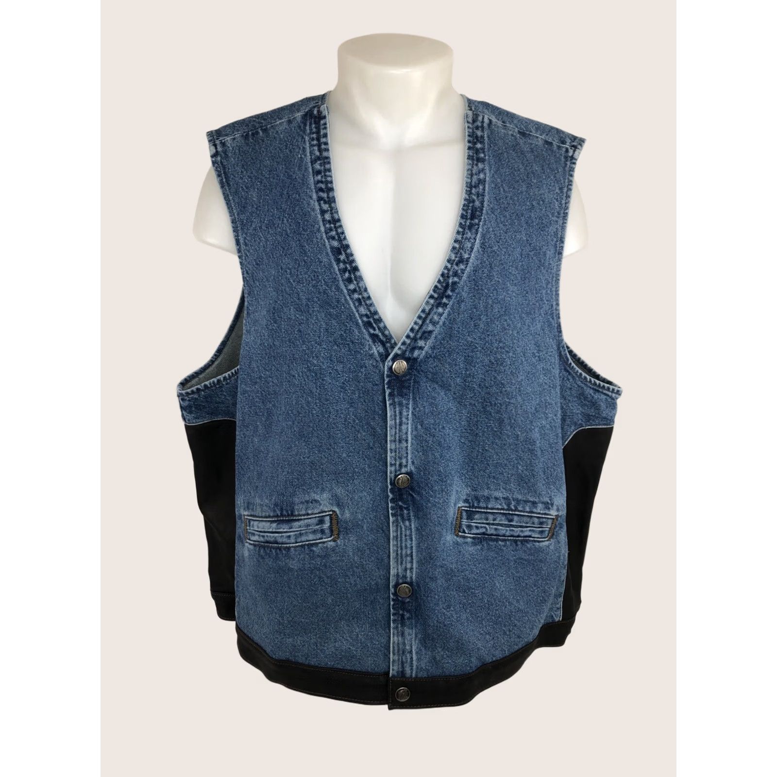 Harley Davidson HARLEY DAVIDSON Biker Denim Vest Mens 3XL Leather Trim Snap Closure Size US XXL / EU 58 / 5 - 1 Thumbnail