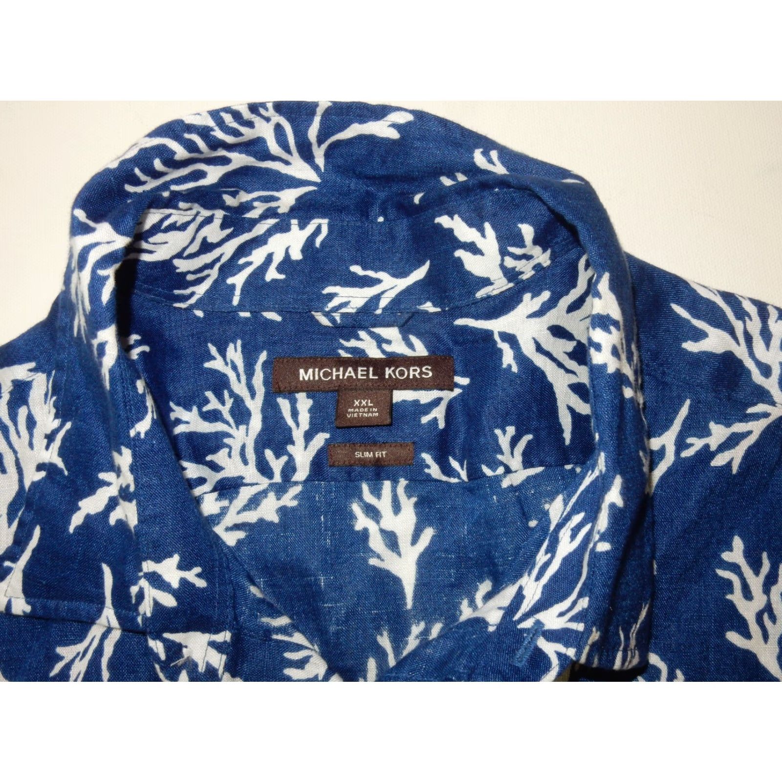 Michael Kors VINTAGE Michael Kors Men's Linen Shirt 2XL Short Sleeve Floral Button-Up Blue Summer Slim Fit Size US XXL / EU 58 / 5 - 3 Thumbnail