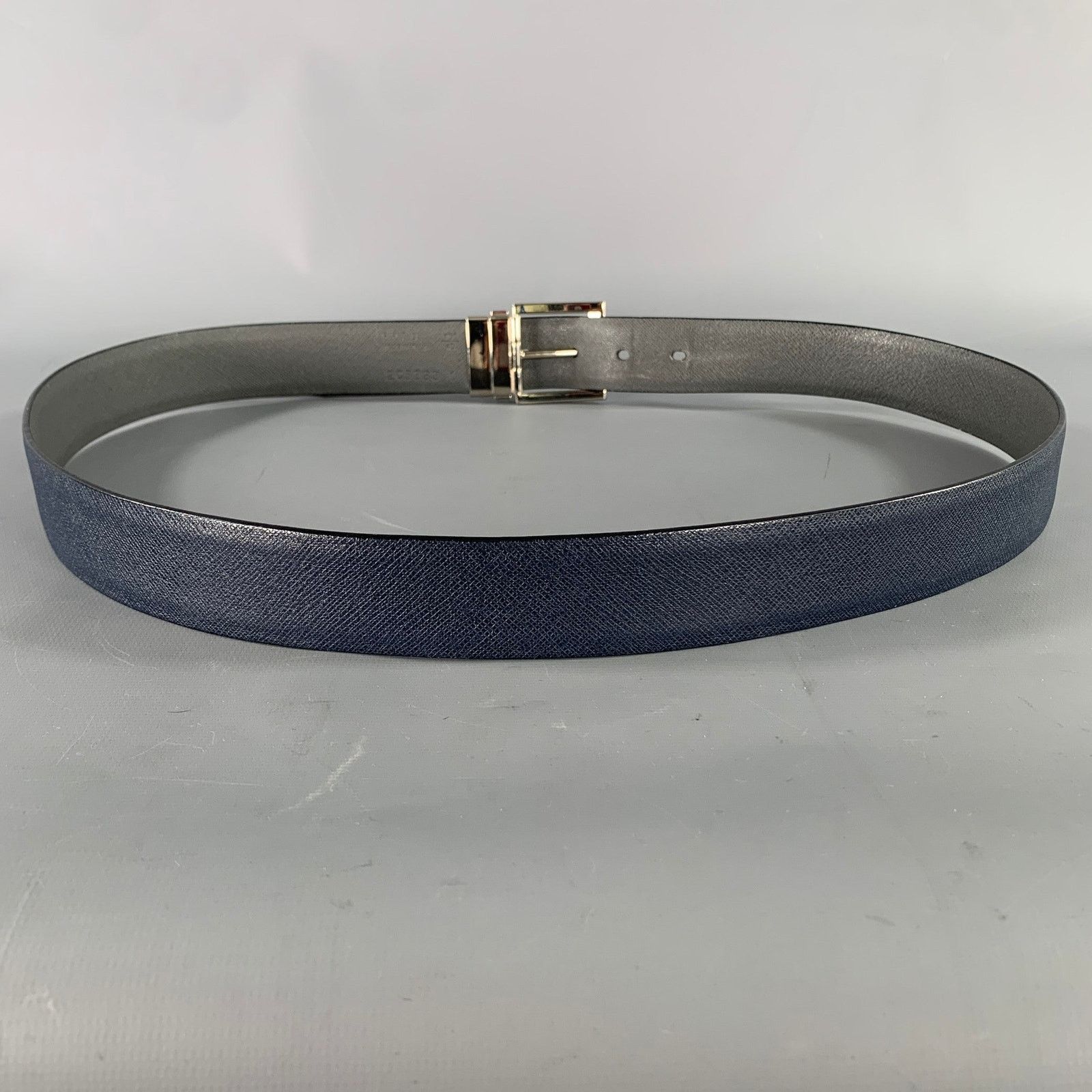 Prada PRADA Size 40 Navy Grey Crackled Leather Belt Size 40 - 4 Thumbnail