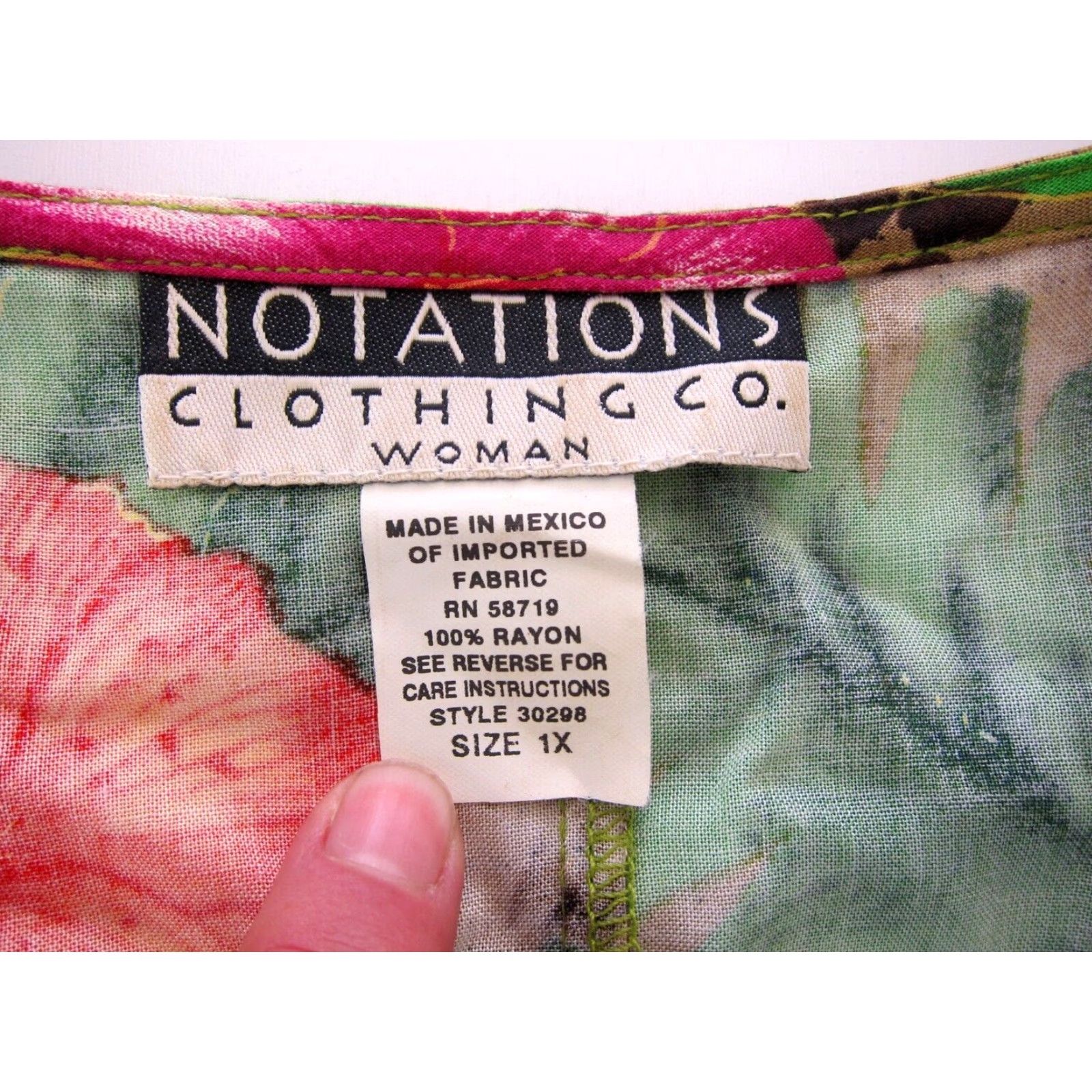 Vintage VTG Notations Clothing Co. Green Floral Rayon Short Sleeve Sun Dress 1X Size 40" / US 18 - 4 Thumbnail