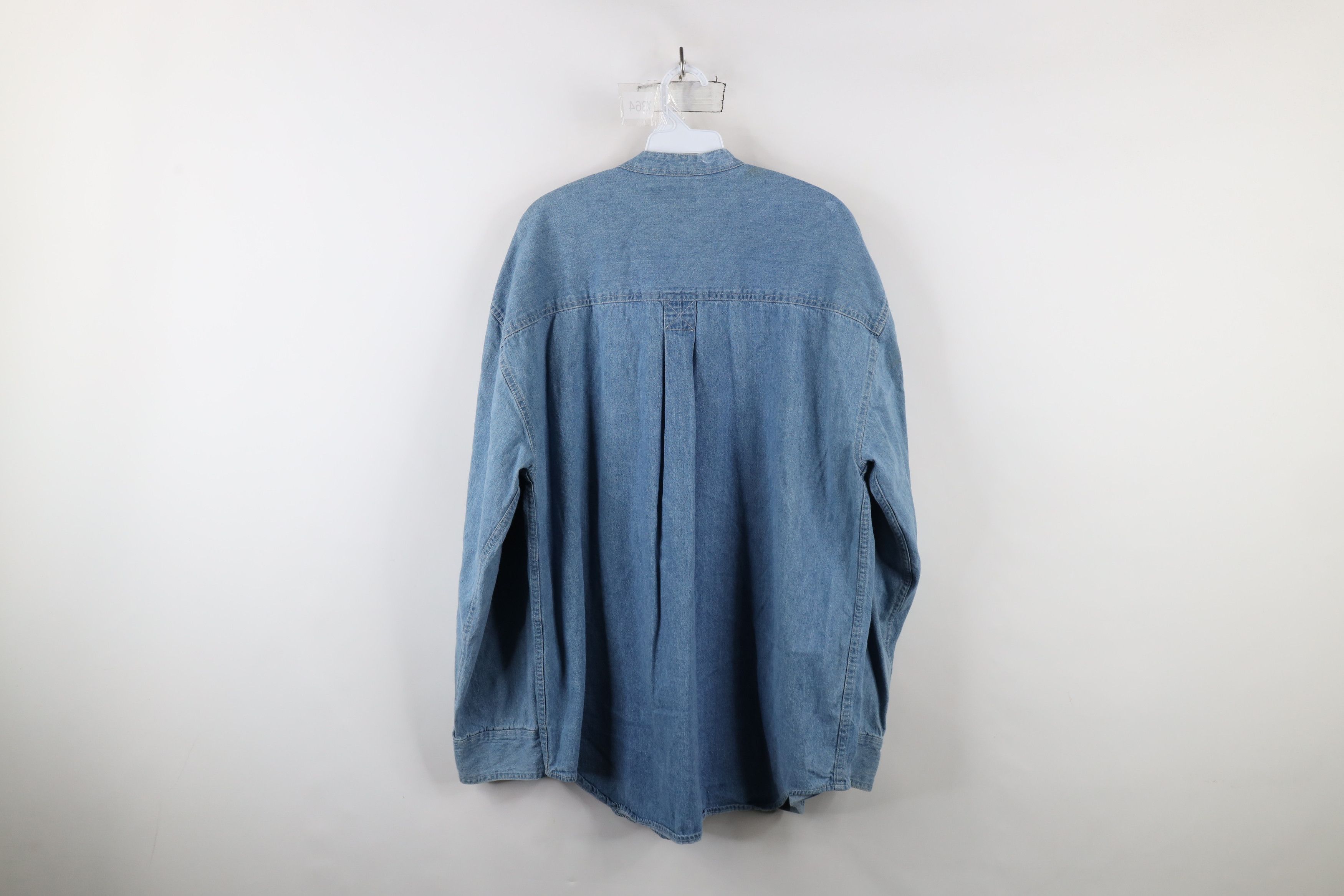 Vintage Vintage 90s Streetwear Jean Band Collar Button Shirt Blue Size US L / EU 52-54 / 3 - 12 Thumbnail