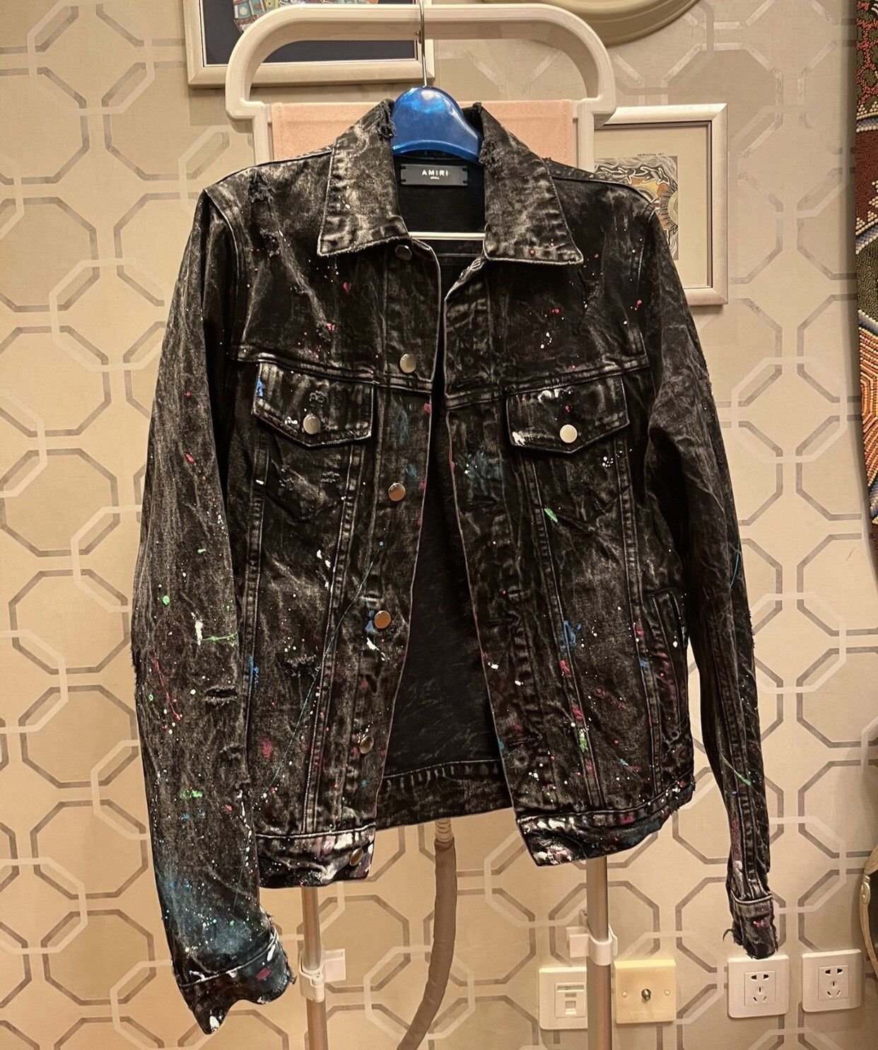 Amiri Amiri black spray painted distressed denim jacket Grailed