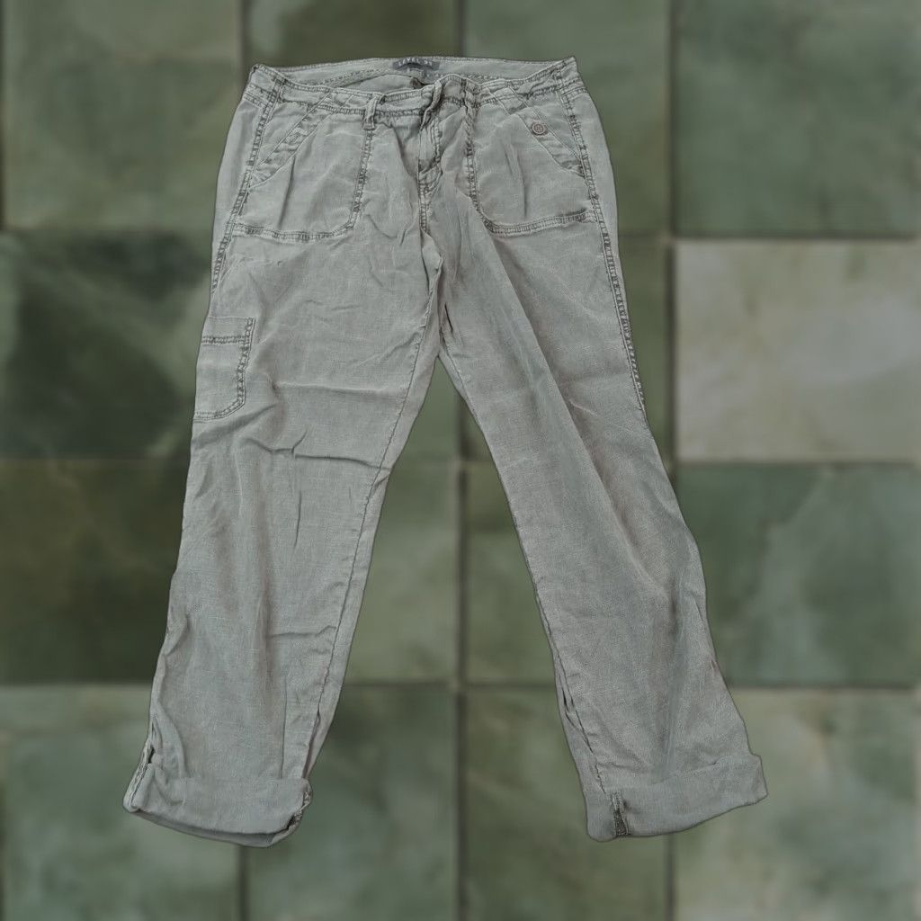 Anthropologie Level 99 Green Linen Cargo Pants Women's 32 Cropped Stretch Size 24" / US 00 / IT 34 - 1 Thumbnail