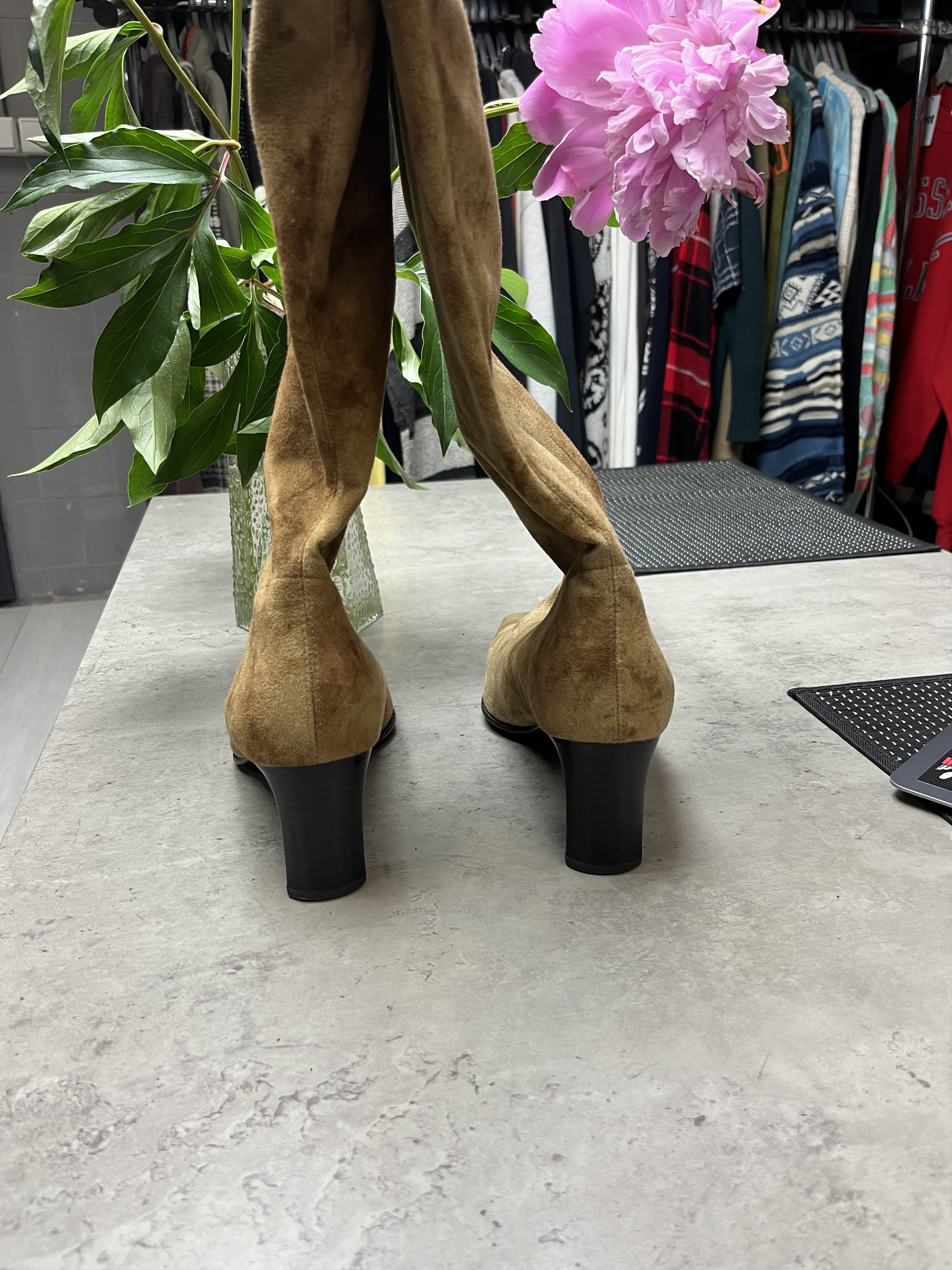 Other 1990s SUEDE SQUARE TOE TALL KITTEN HEEL BOOTS - 5148 Size US 7.5 / IT 37.5 - 3 Thumbnail