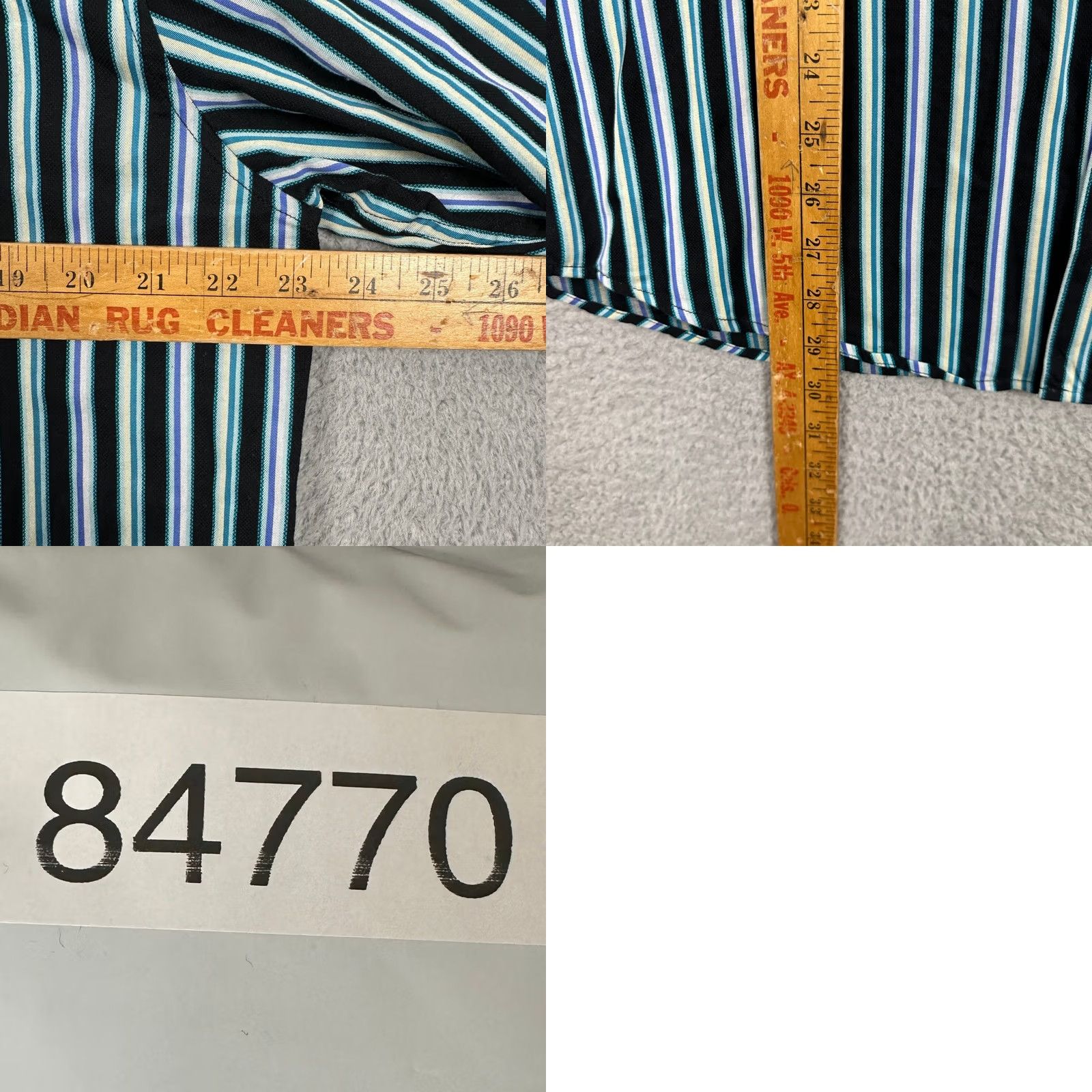 Liz Claiborne Claiborne Mens Large Modern Fit Shirt Dress Black Green Striped French Cuff EUC Size 42R - 8 Thumbnail