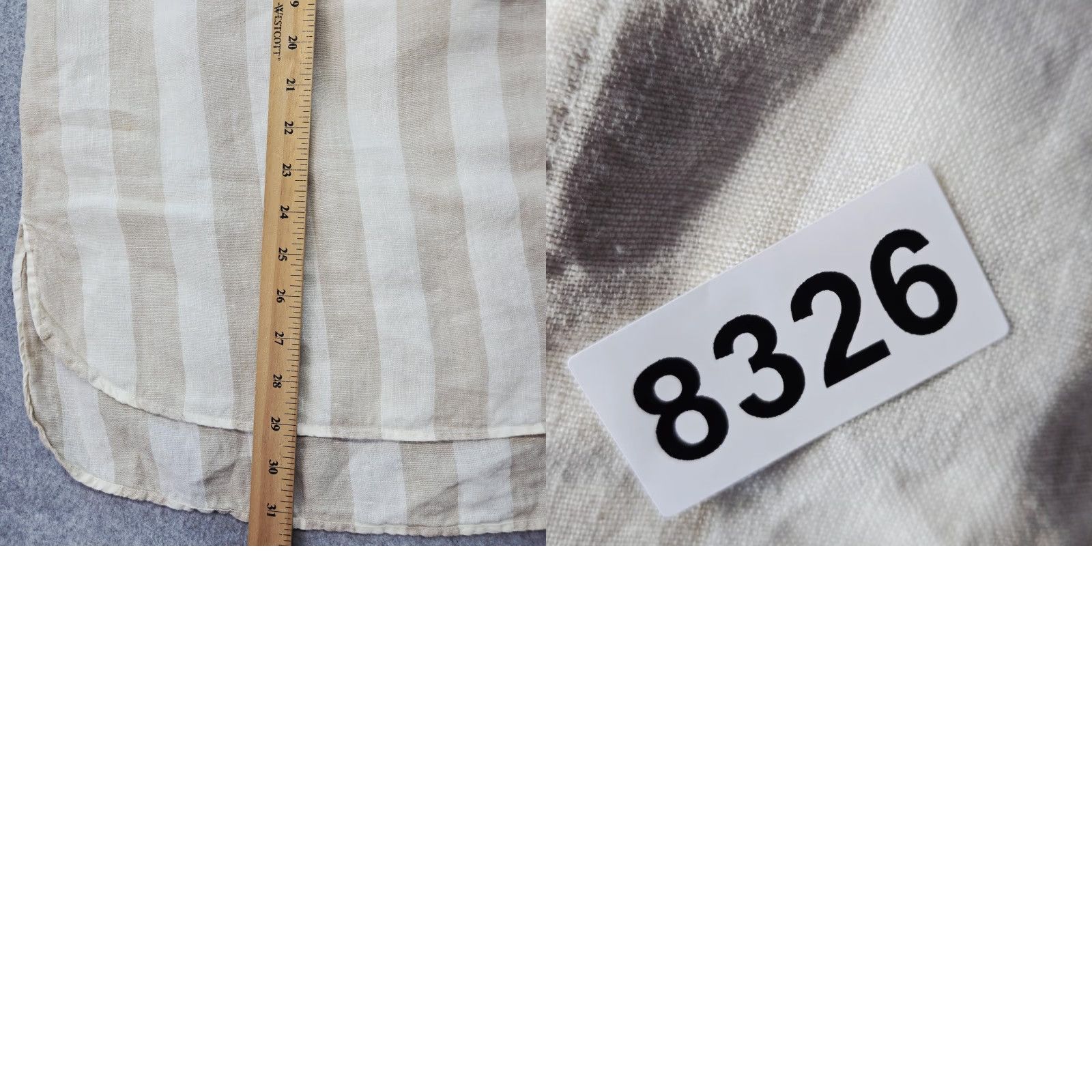 Ellen Tracy Ellen Tracy Blouse Womens L Beige Striped Linen Round Neck 3/4 Roll Tab Sleeve Zip Pockets Tunic Mens? Womens Size L / US 10 / IT 46 - 9 Thumbnail