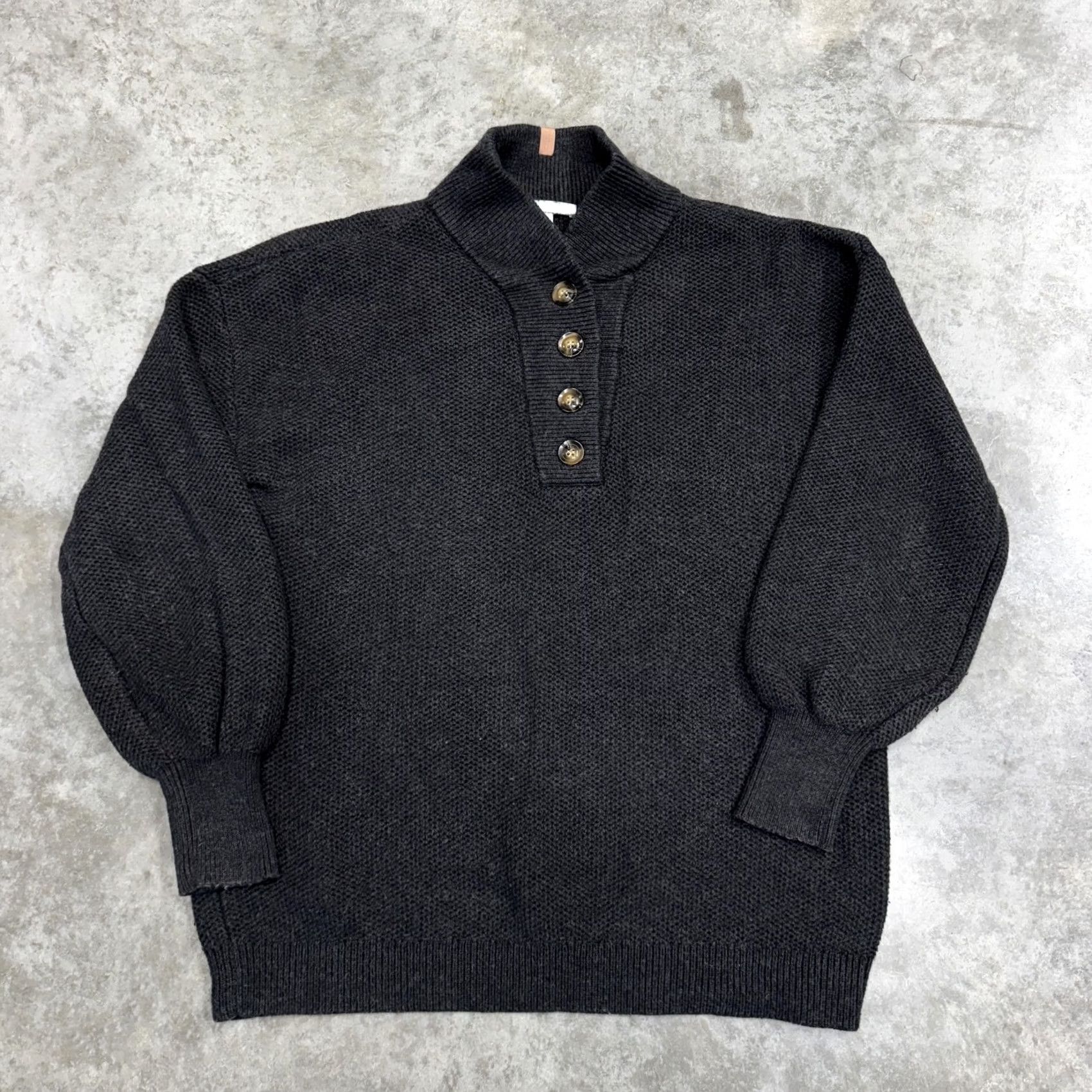 Lunya Lunya Sweater Womens XS/S Gray Oversized Henley Mock Neck Balloon Sleeve Knit Size XS / US 0-2 / IT 36-38 - 4 Thumbnail