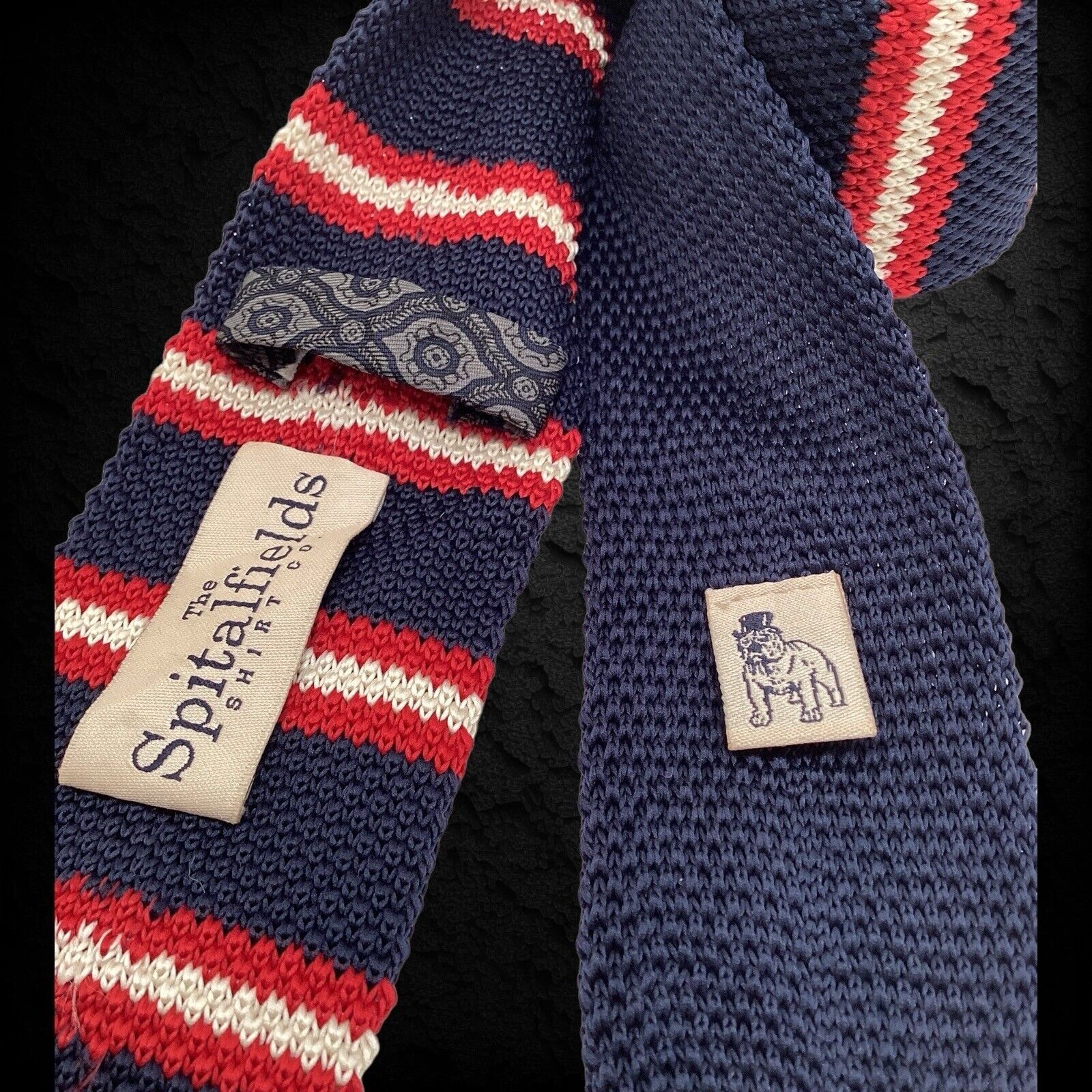 Other THE SPITALFIELDS Blue With Red Stripe Polyester Knit Tie Size ONE SIZE - 3 Thumbnail