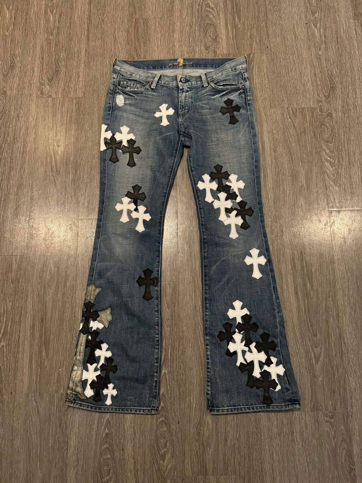 Pre-owned Chrome Hearts 1 Of 1 76 Patch Custom 7 For All Mankind Jeans In Blue