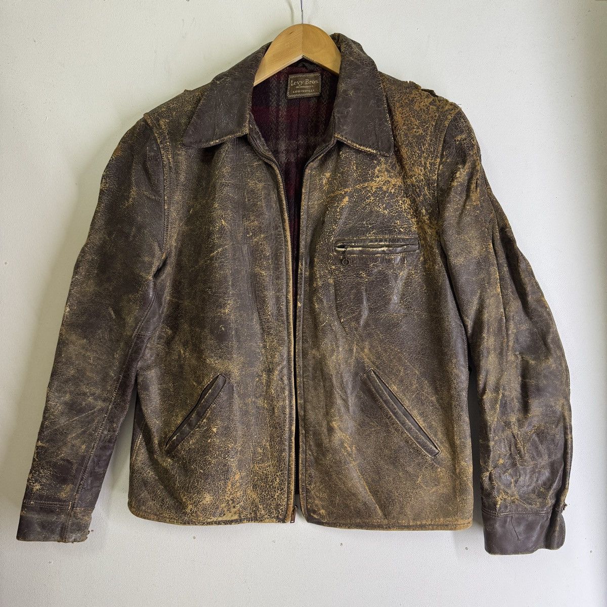 Vintage 🔥 30s LEVY BROS MONARCH HORSEHIDE PLAID LINER LEATHER JACKET Size US L / EU 52-54 / 3 - 4 Thumbnail