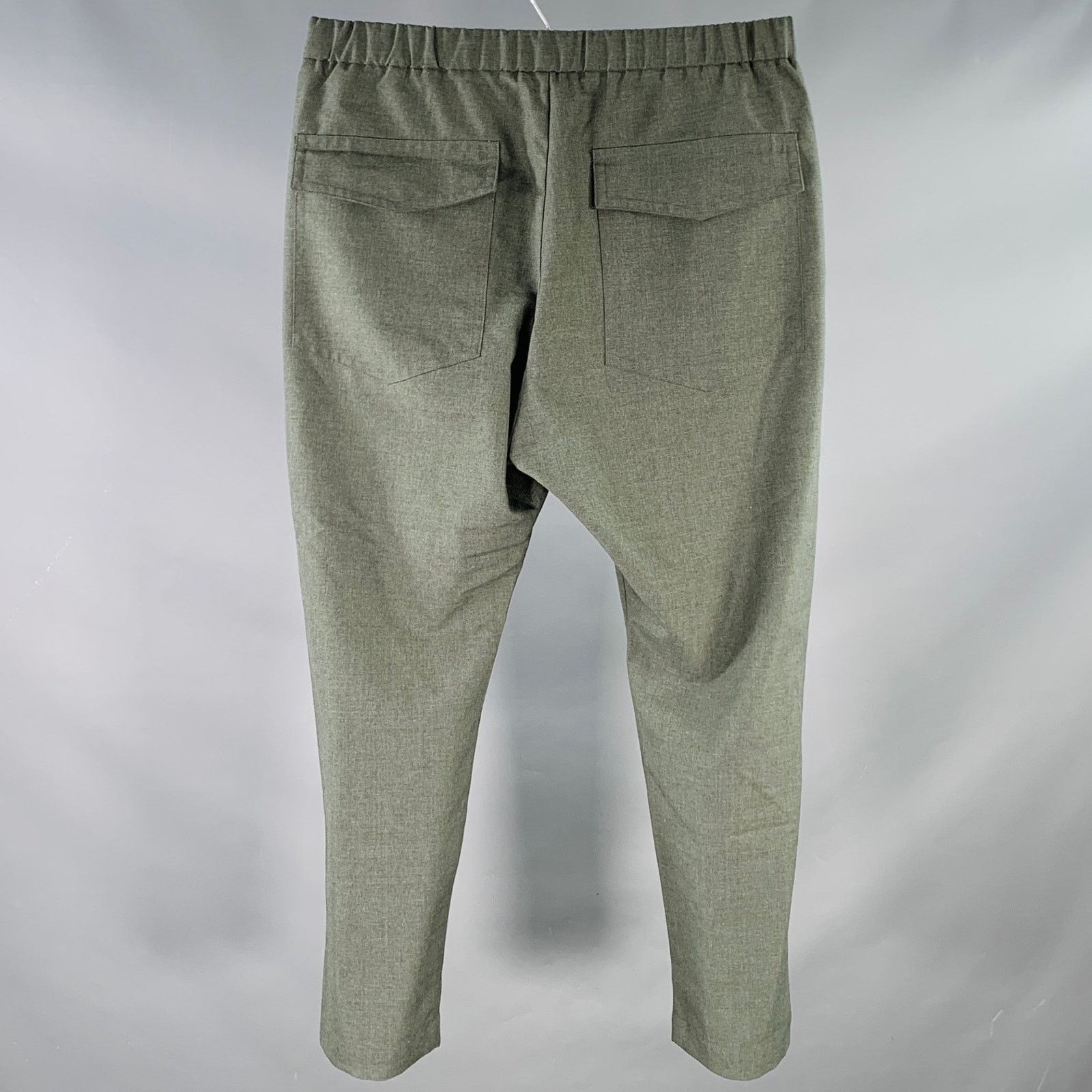 Barena Green Olive Polyester Virgin Wool Tapered Drawstring Pants Size US 34 / EU 50 - 2 Thumbnail