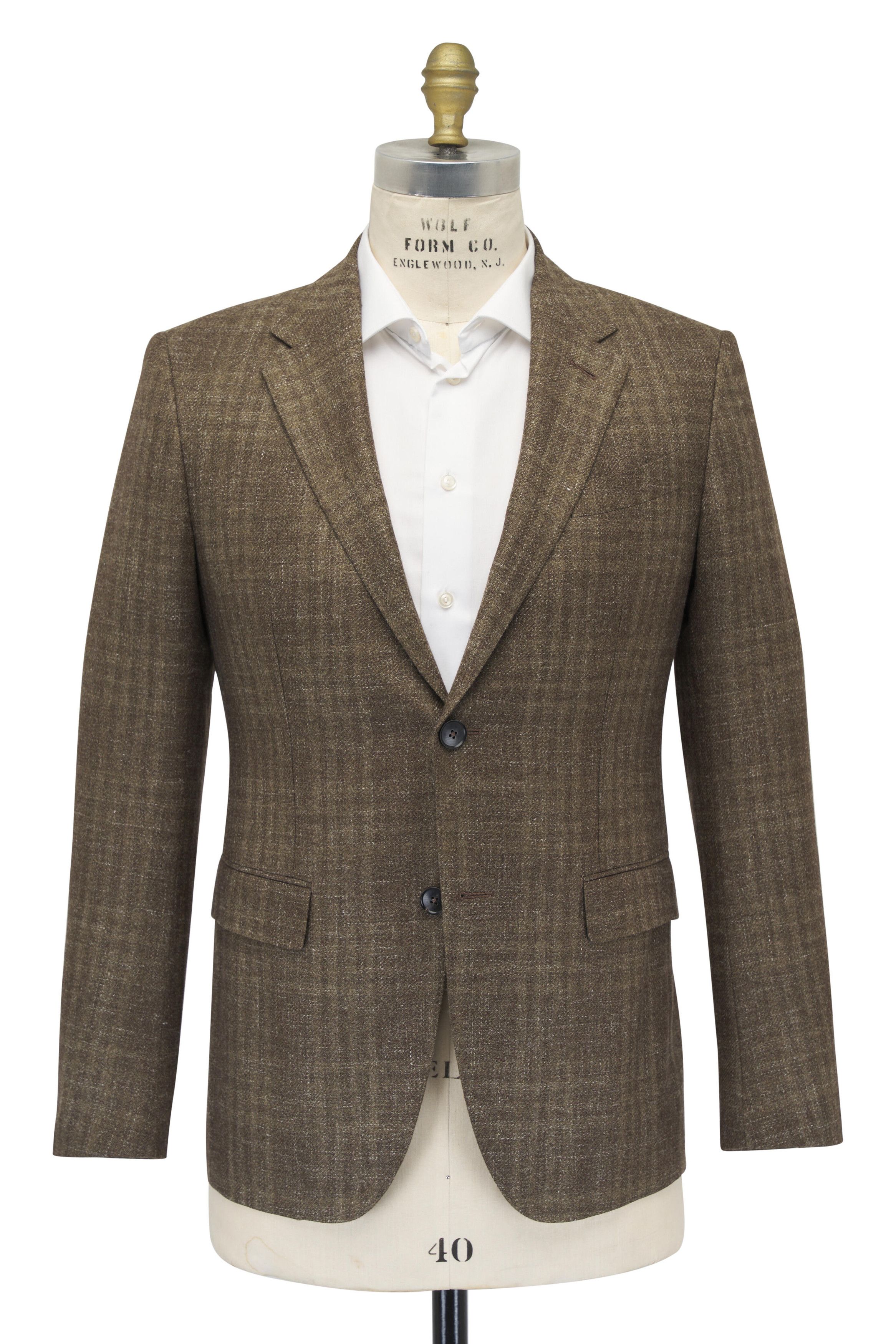Z Zegna o1mtch0225 Plaid Wool Silk & Linen Sportcoat in Green Size US L / EU 52-54 / 3 - 1 Thumbnail