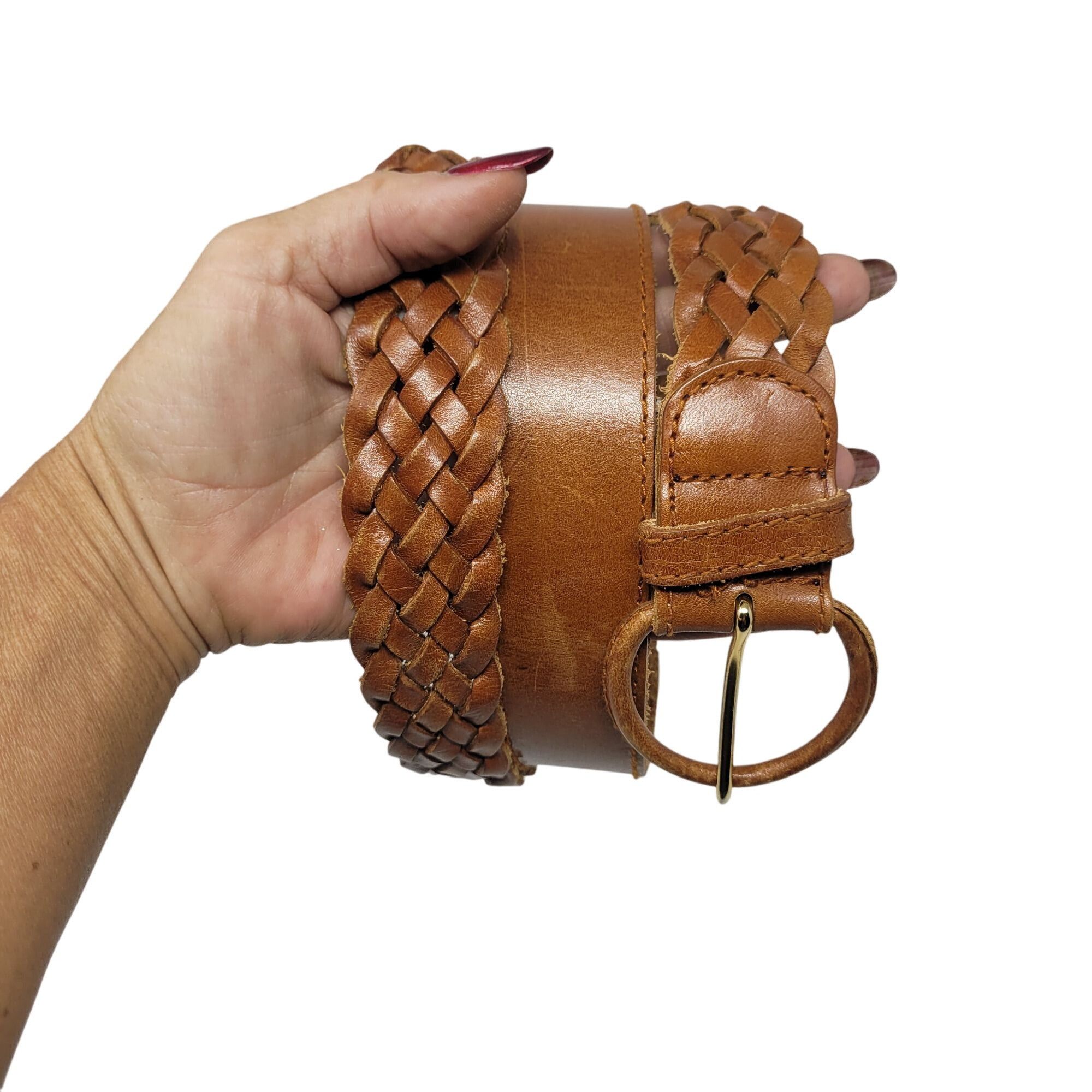 Liz Claiborne Vtg Western Boho Camel Brown Braided Weaved Genuine Leather Size ONE SIZE - 14 Thumbnail