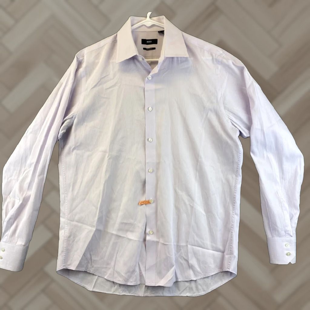 Hugo Boss HUGO BOSS Men's Slim Fit Dress Shirt 16.5 34/35 Light Pink 88-24 Regular Size 16.5 Kent Collar Square Cuff Size 42R - 1 Thumbnail