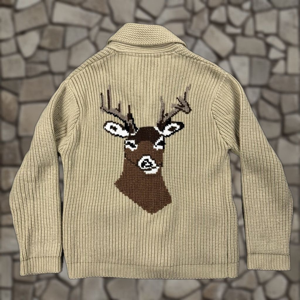 Vintage VINTAGE 1970s Miller Outerwear Deer Shawl Collar Cowichan Sweater Mens Medium Beige Hippy Size US M / EU 48-50 / 2 - 1 Thumbnail