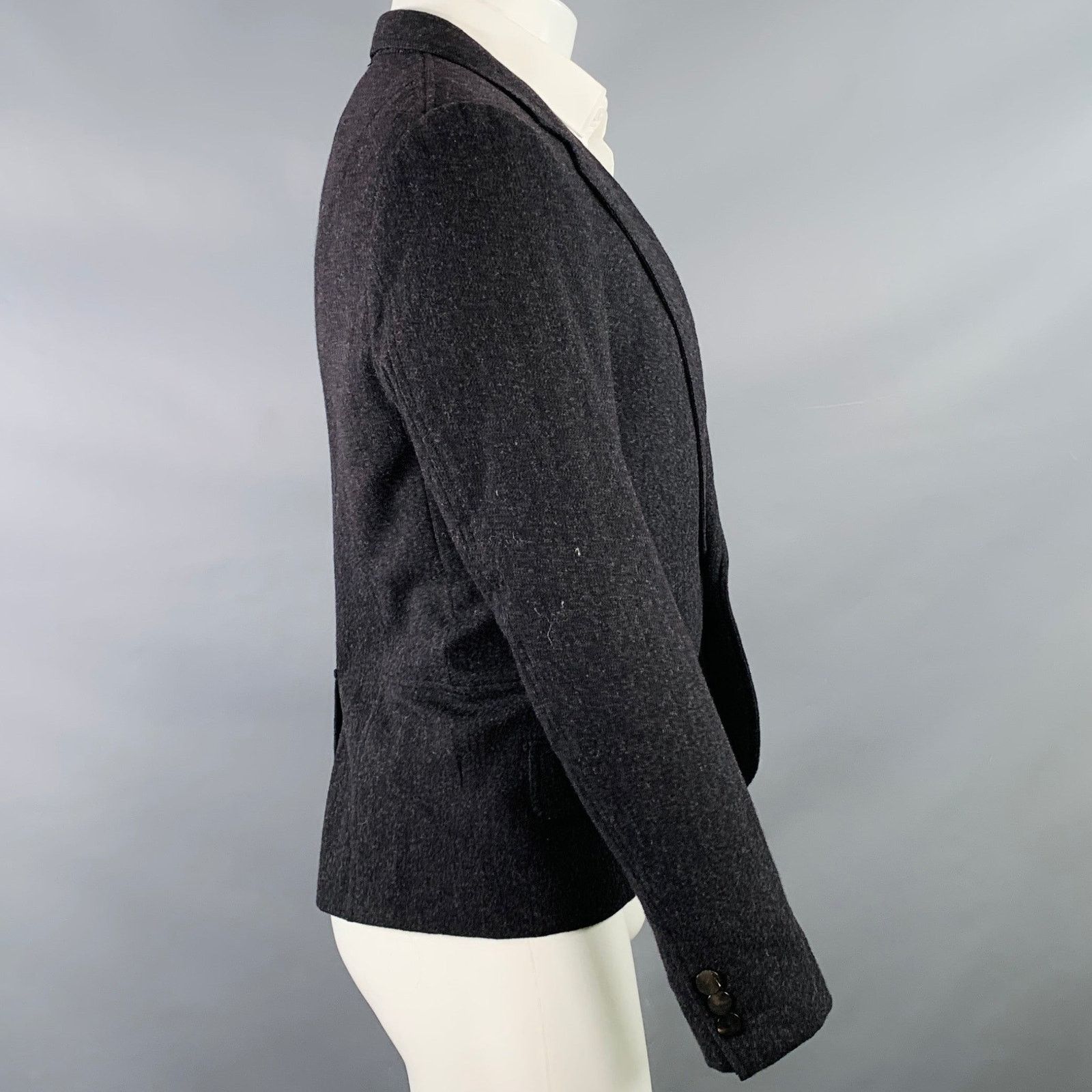 Vintage Size 38 Grey Charcoal Wool Cashmere Single Button Sport Coat Size 38R - 2 Thumbnail